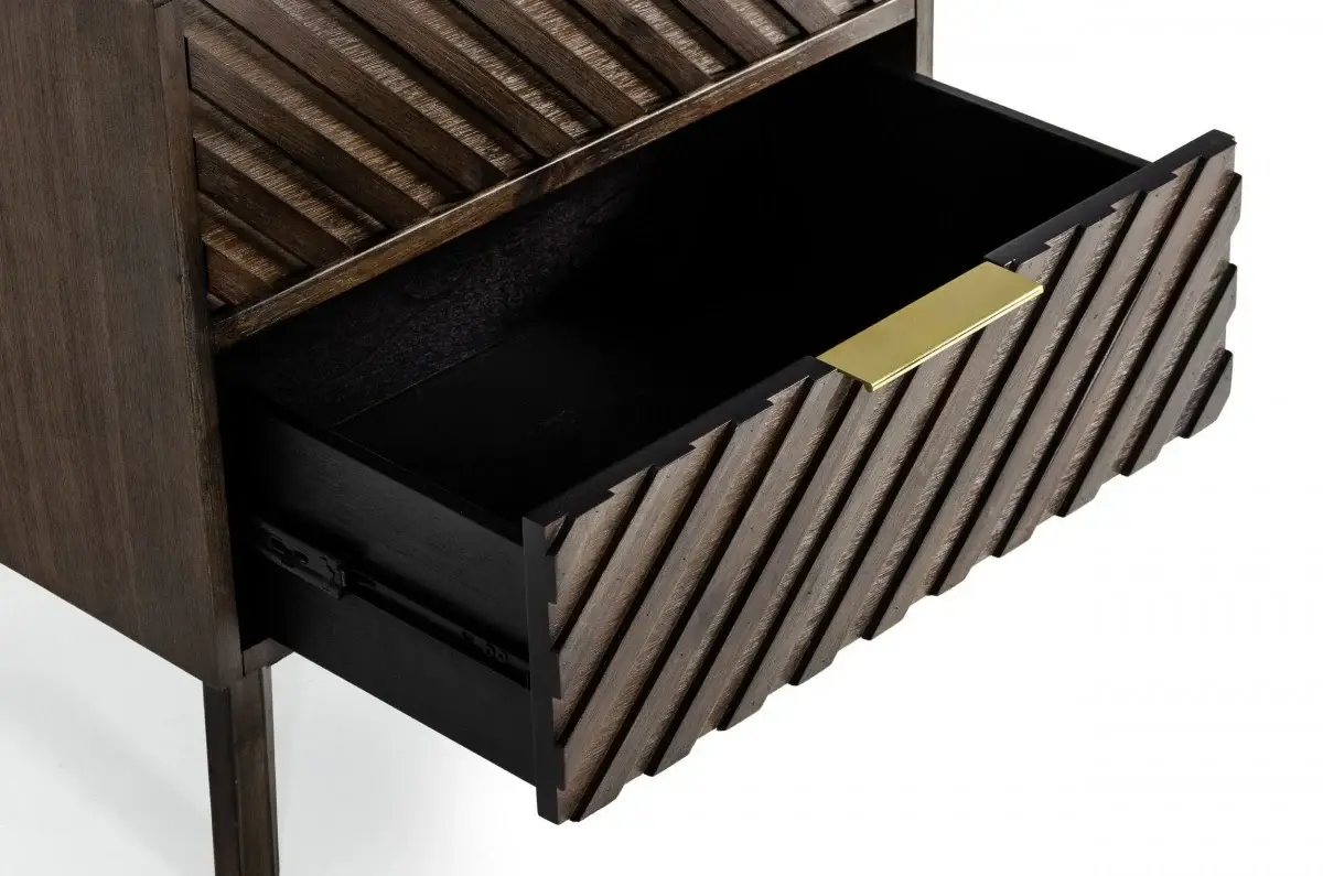 Classic Chevron Dark Brown Nightstand with Two Drawers - Image 3