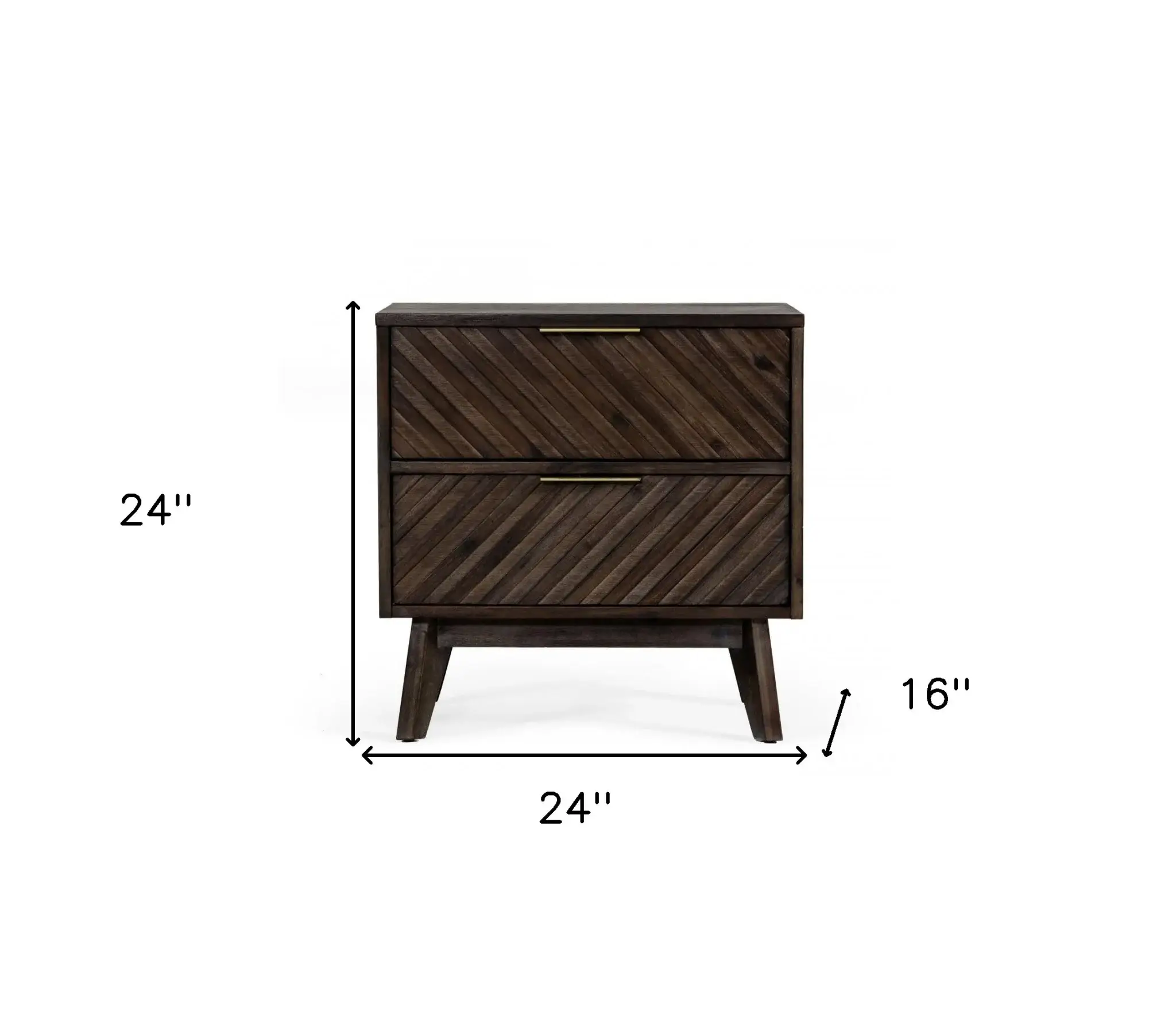 Classic Chevron Dark Brown Nightstand with Two Drawers - Image 5