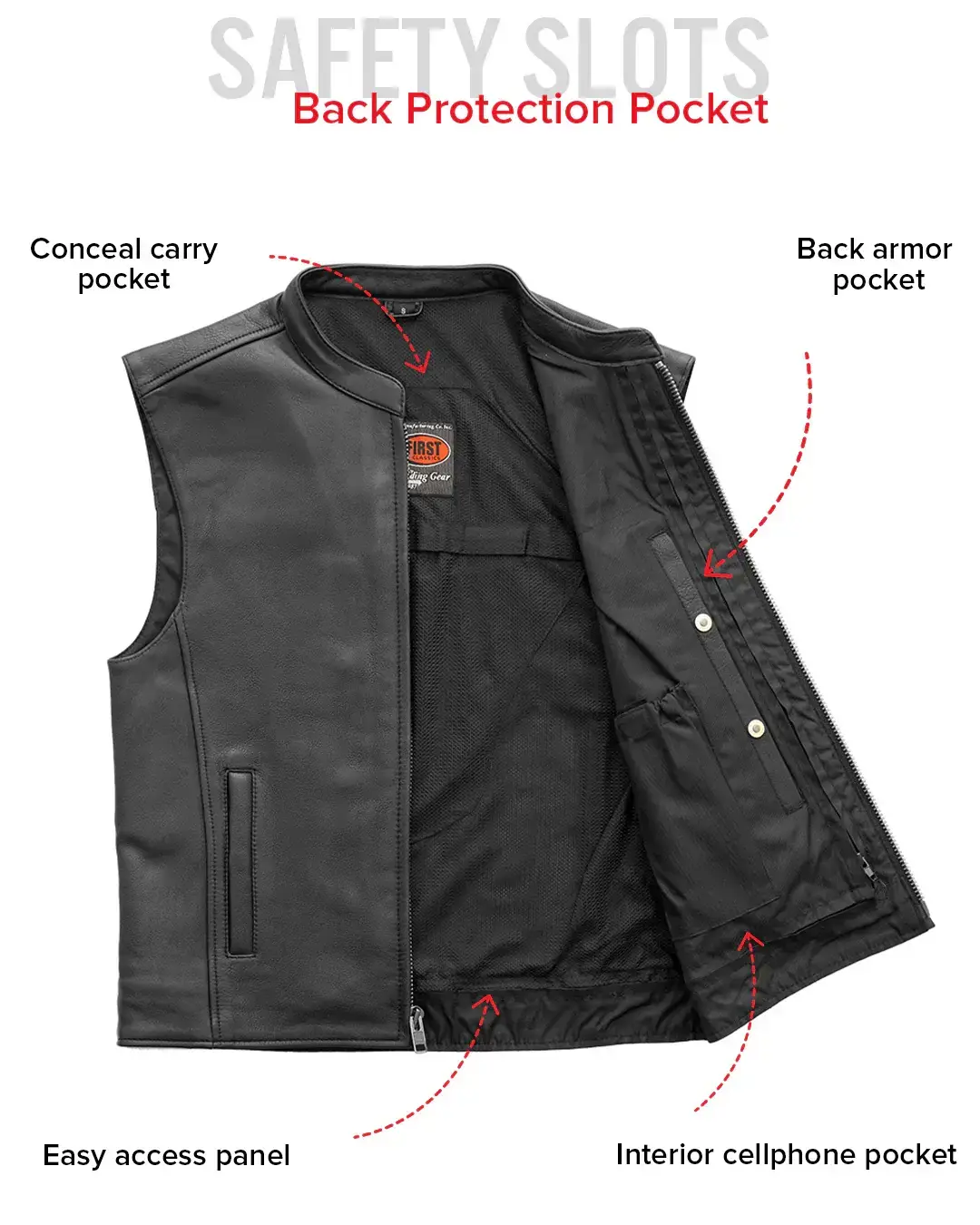 Club House Men's Leather Motorcycle Vest - Image 8