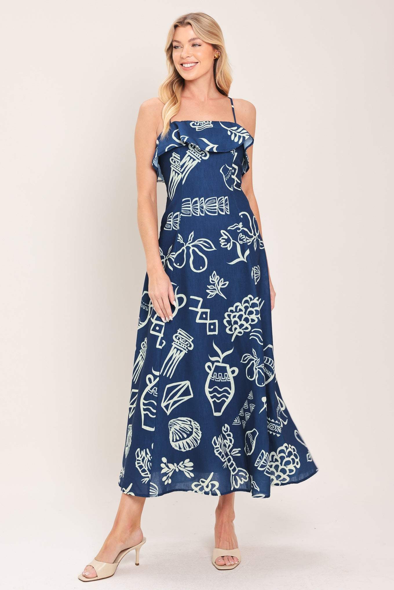 COASTAL SKETCH WOVEN MIDI DRESS - Image 3