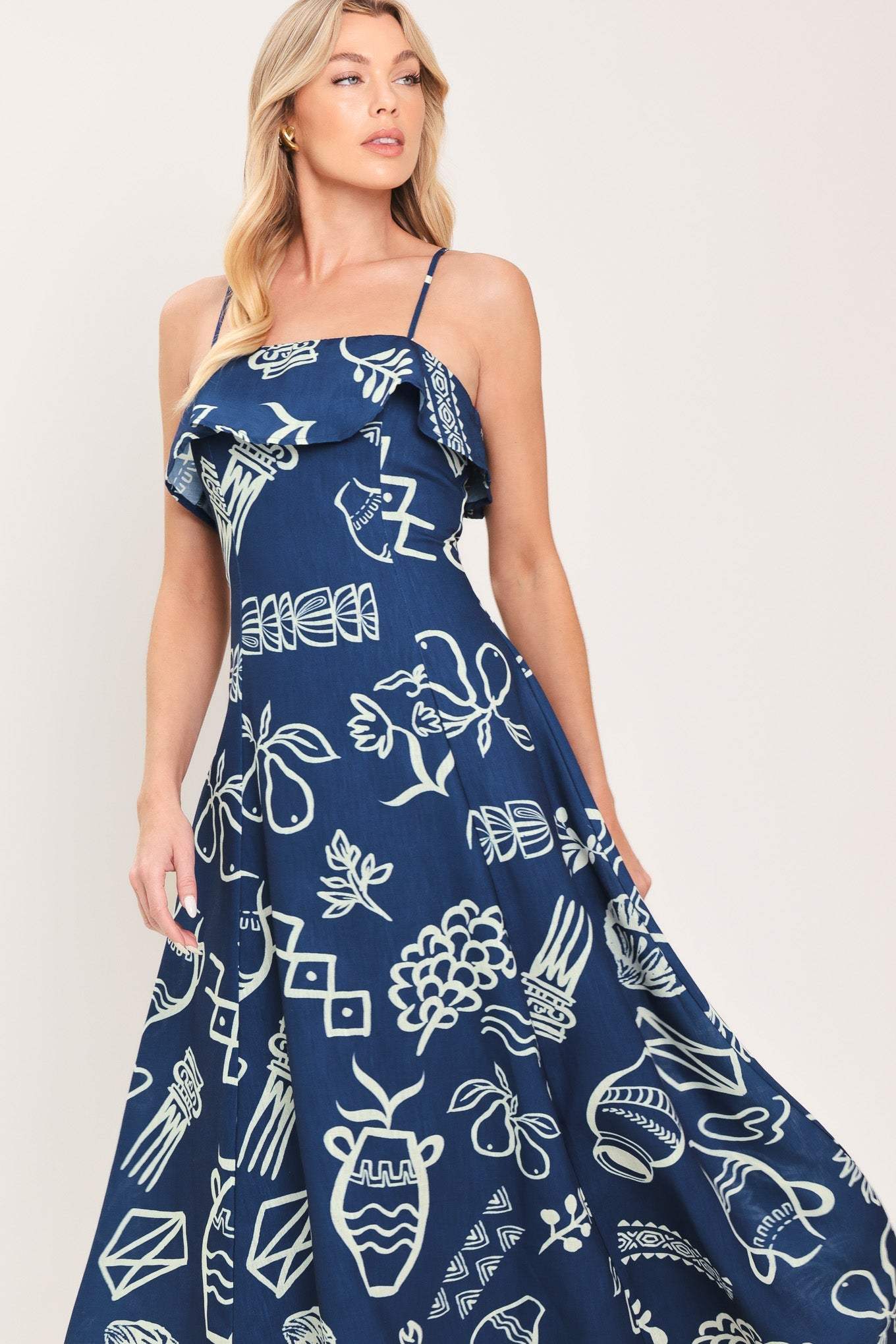 COASTAL SKETCH WOVEN MIDI DRESS - Image 4