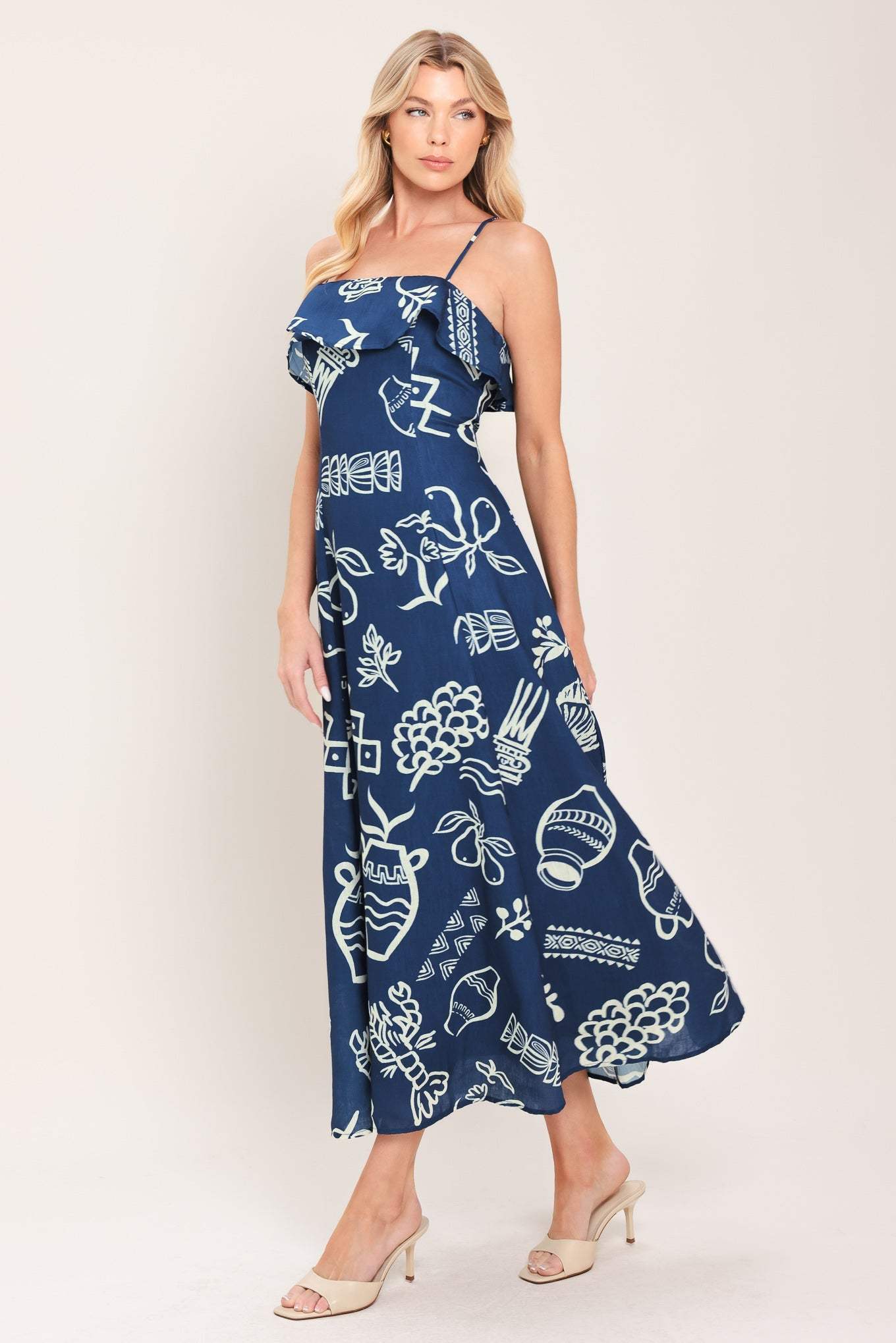 COASTAL SKETCH WOVEN MIDI DRESS - Image 5