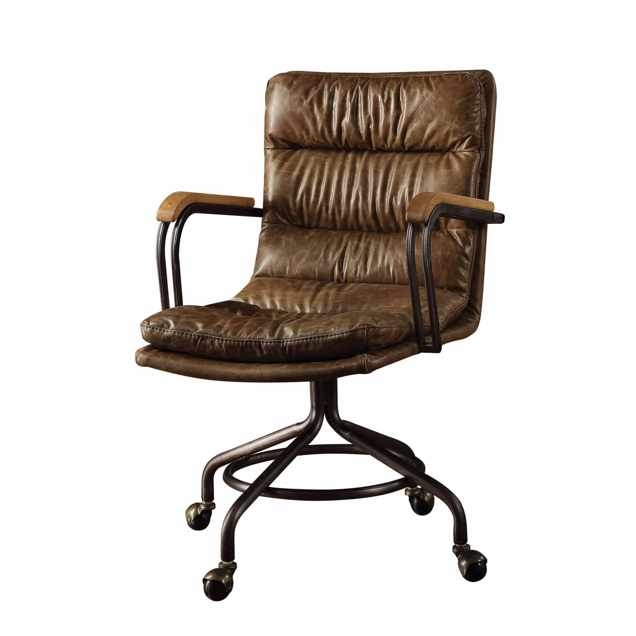 Coffee and Dark Brown Swivel Leather Rolling Executive Office Chair - Image 2
