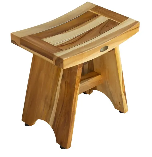 Compact Contemporary Teak Shower Stool In Natural Finish - Image 2