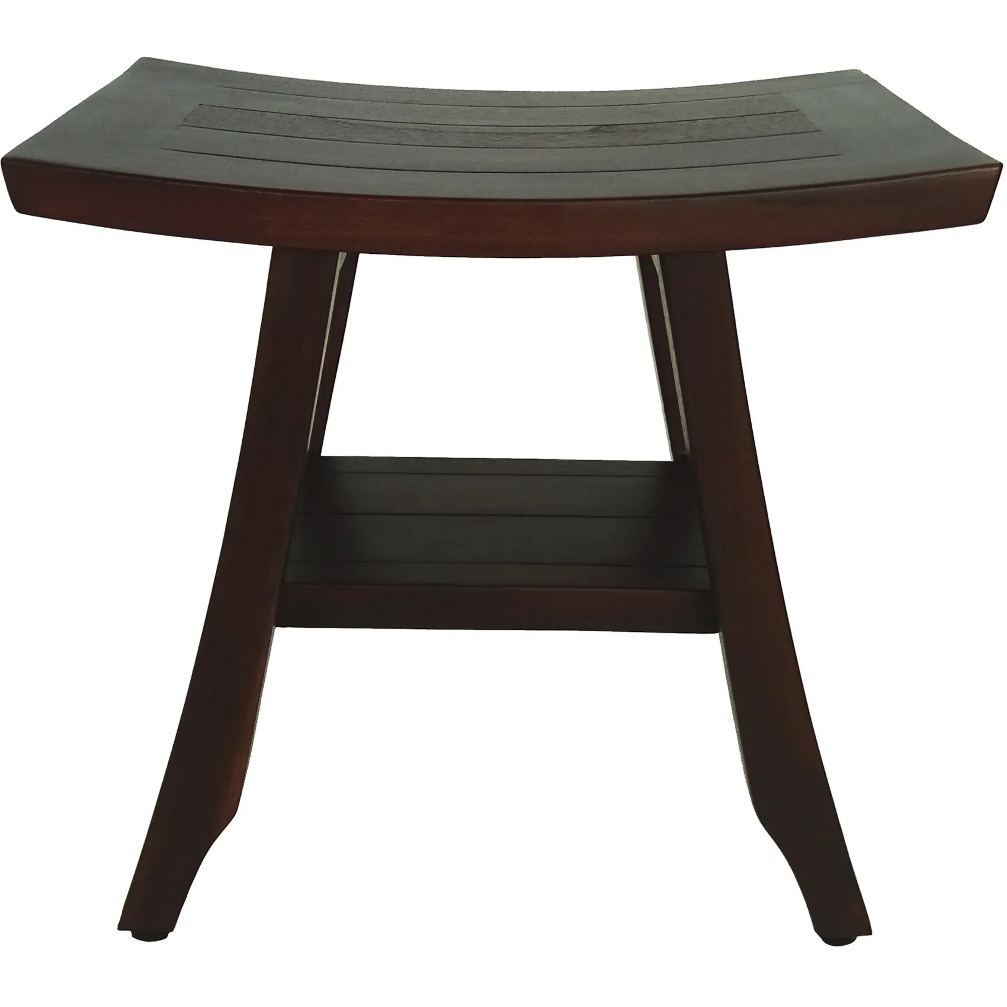 Compact Curvilinear Teak Shower Or Outdoor Bench With Shelf In Brown Finish - Image 2