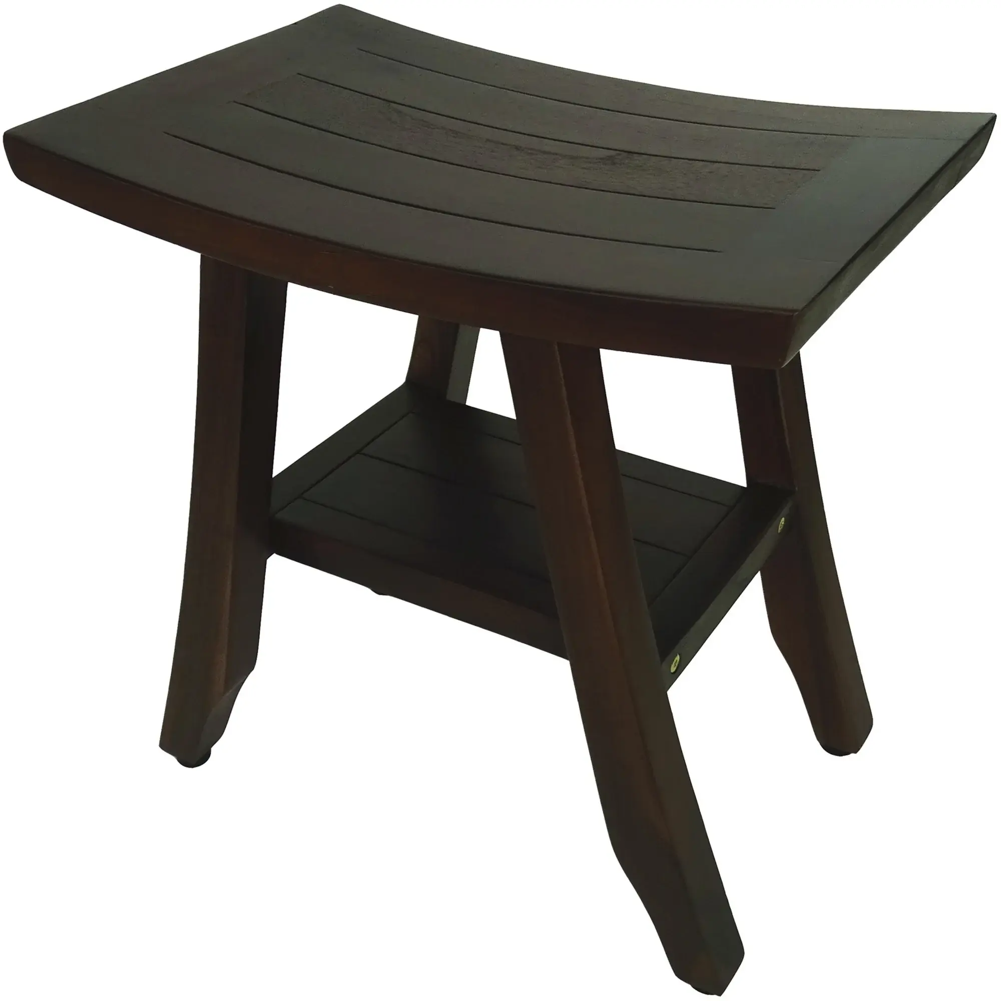 Compact Curvilinear Teak Shower Or Outdoor Bench With Shelf In Brown Finish - Image 4