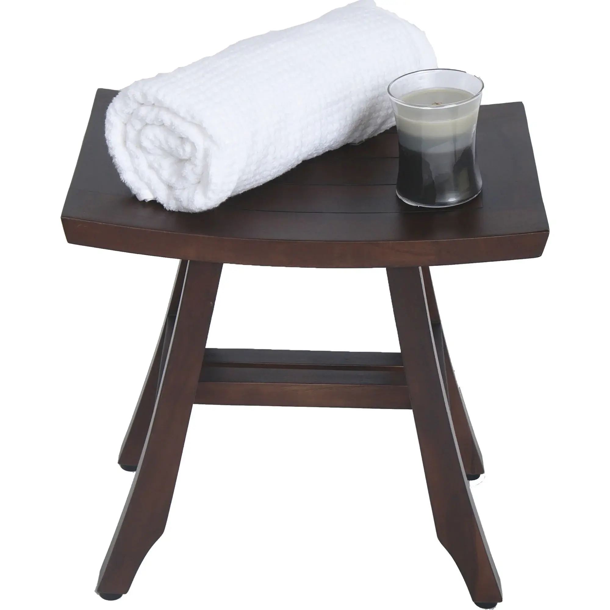 Compact Curvilinear Teak Shower Outdoor Bench In Brown Finish - Image 4