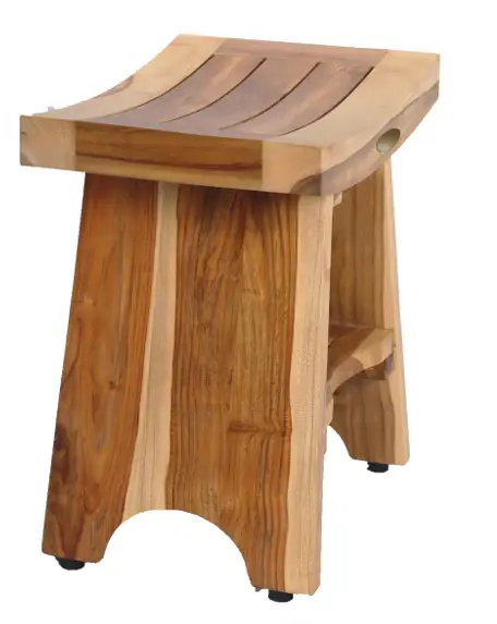 Compact Curvilinear Teak Shower Outdoor Bench With Shelf In Natural Finish - Image 2