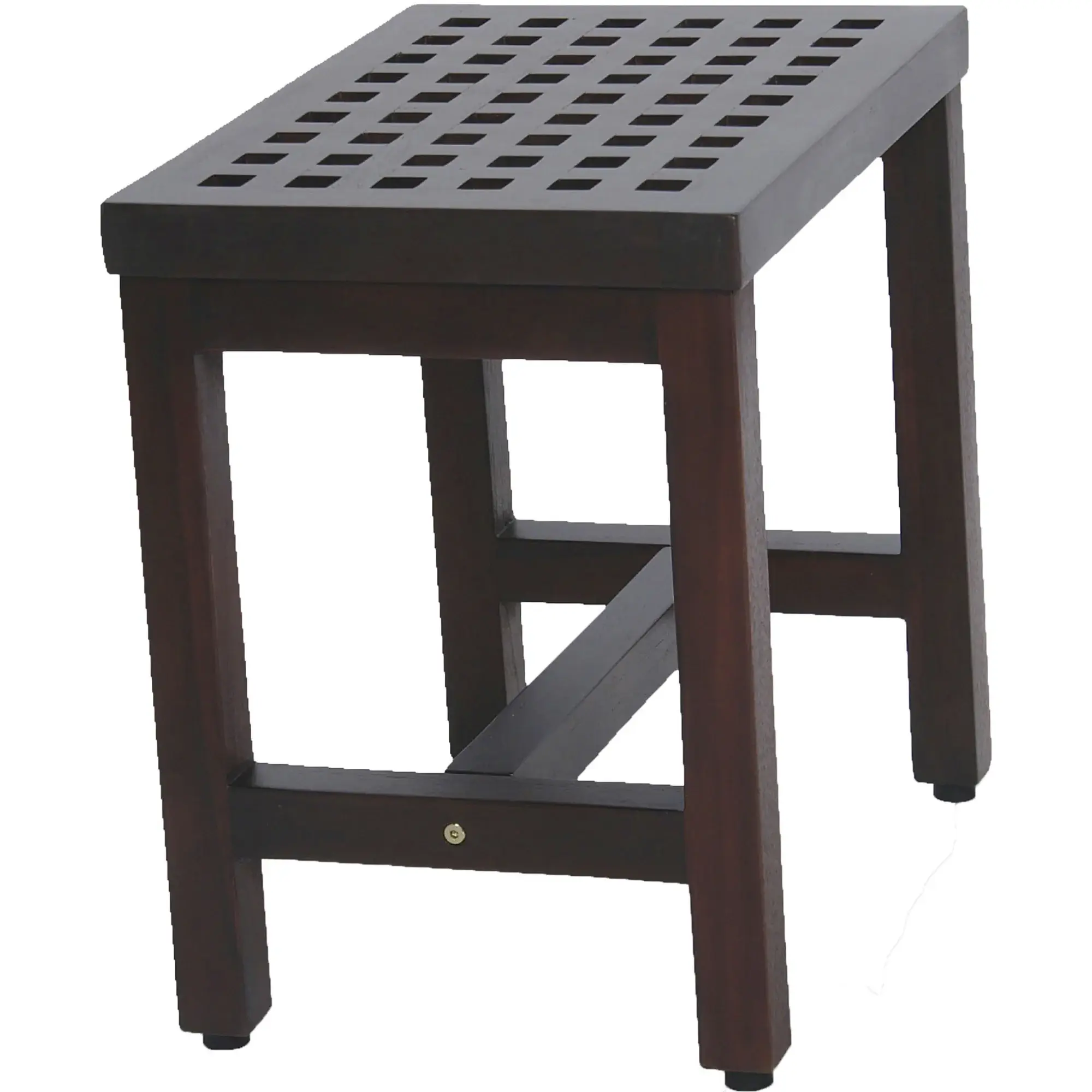 Compact Rectangular Teak Lattice Pattern Shower Or Outdoor Bench In Brown Finish - Image 2