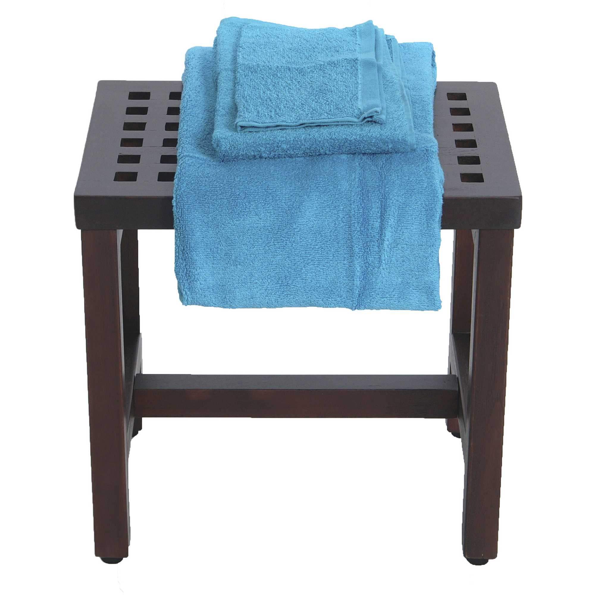 Compact Rectangular Teak Lattice Pattern Shower Or Outdoor Bench In Brown Finish - Image 3