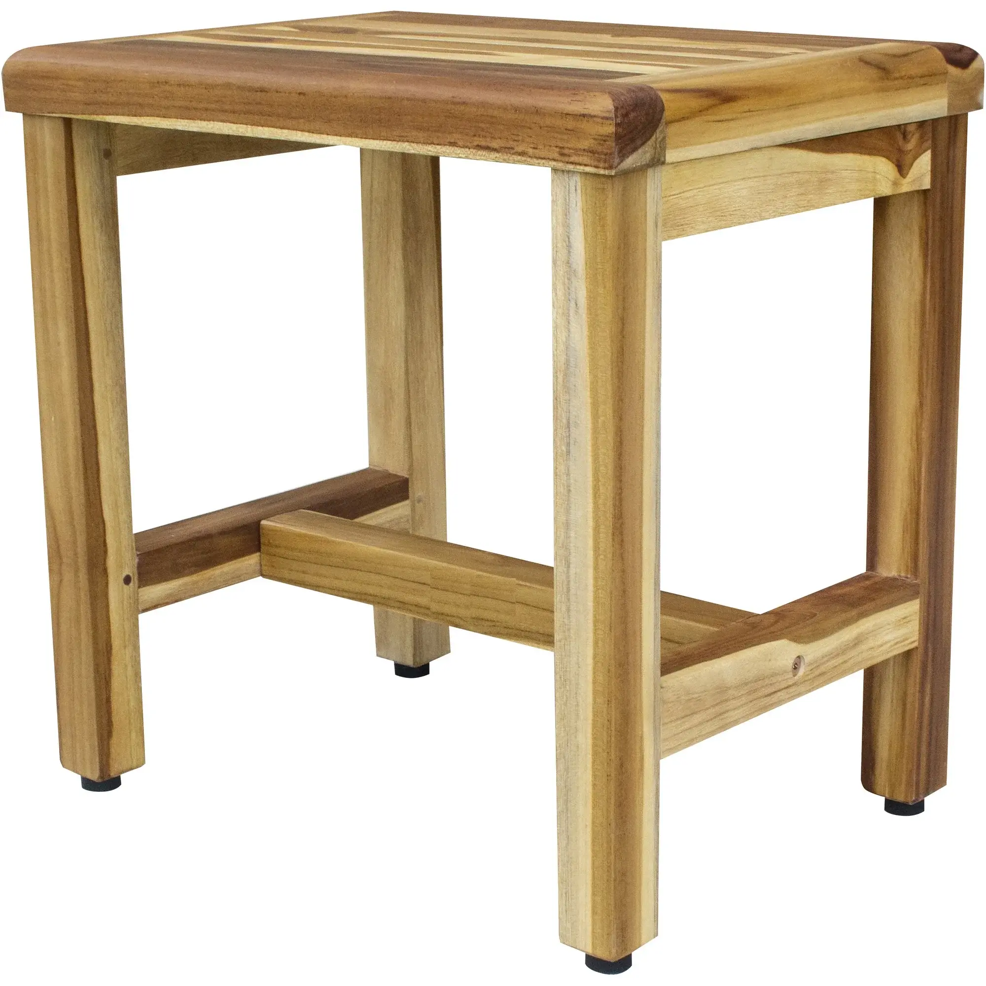 Compact Rectangular Teak Shower Or Outdoor Bench In Natural Finish - Image 3