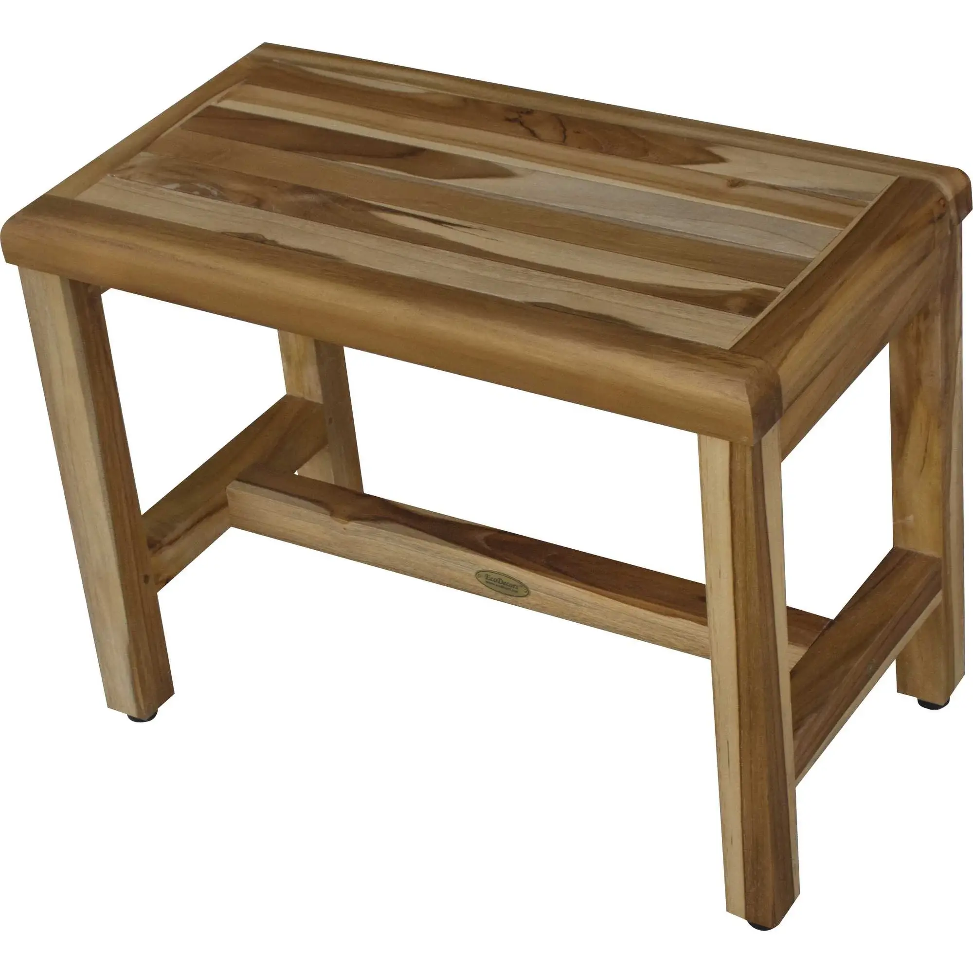 Compact Rectangular Teak Shower  Outdoor Bench With Shelf In Natural Finish - Image 4