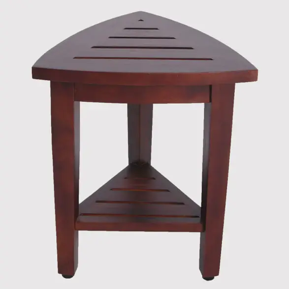 Compact Teak Corner Shower  Outdoor Bench With Shelf In Brown Finish - Image 2