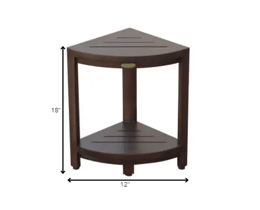 Compact Triangular Teak Shower Outdoor Bench With Shelf In Brown Finish - Image 6