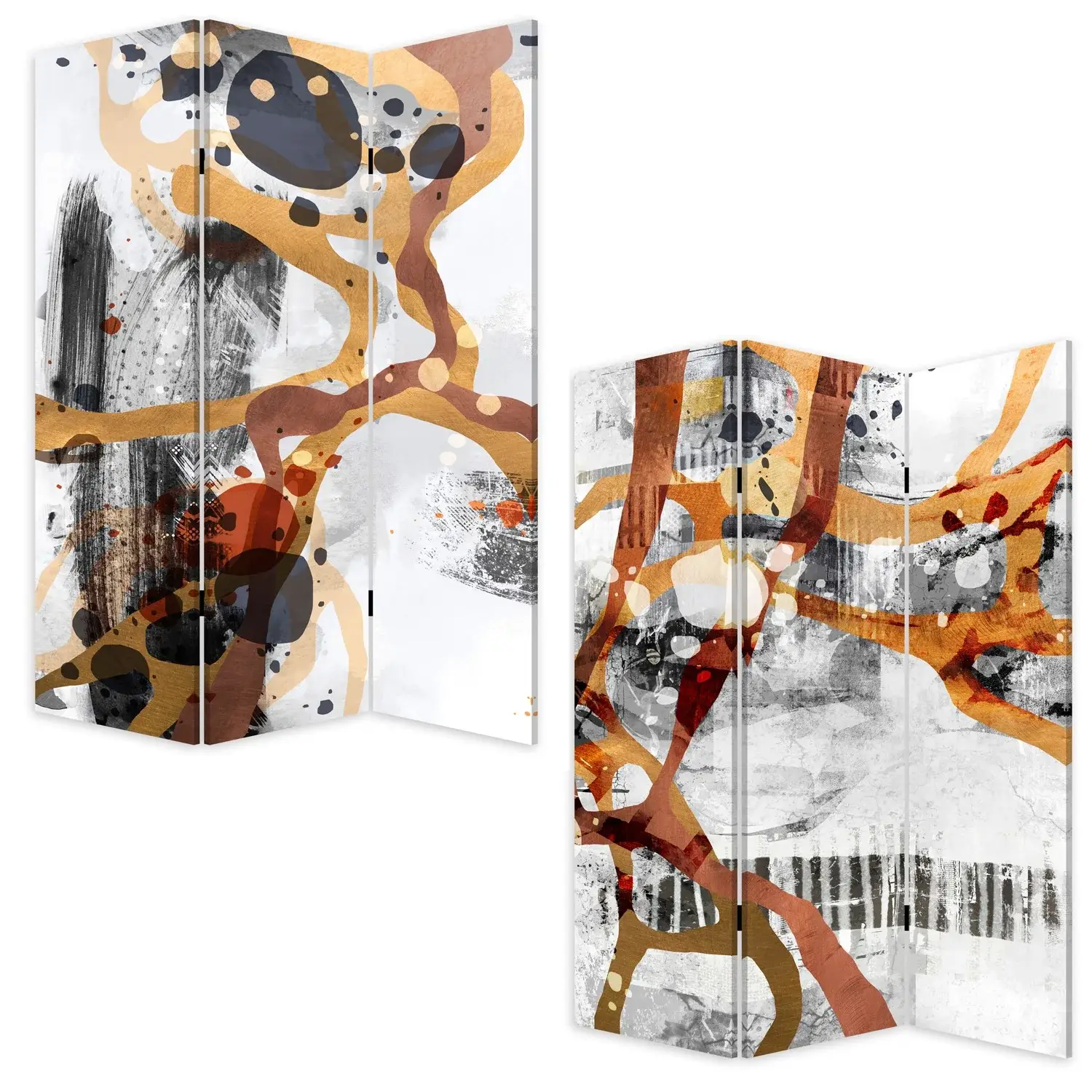 Contemporary Abstract Art Three Panel Room Divider Screen - Image 3