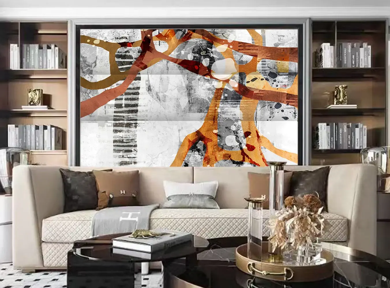 Contemporary Abstract Art Three Panel Room Divider Screen - Image 4