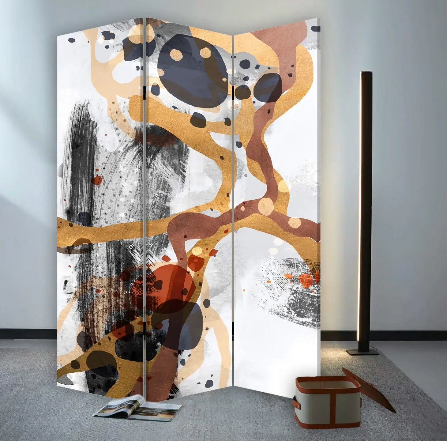 Contemporary Abstract Art Three Panel Room Divider Screen - Image 5