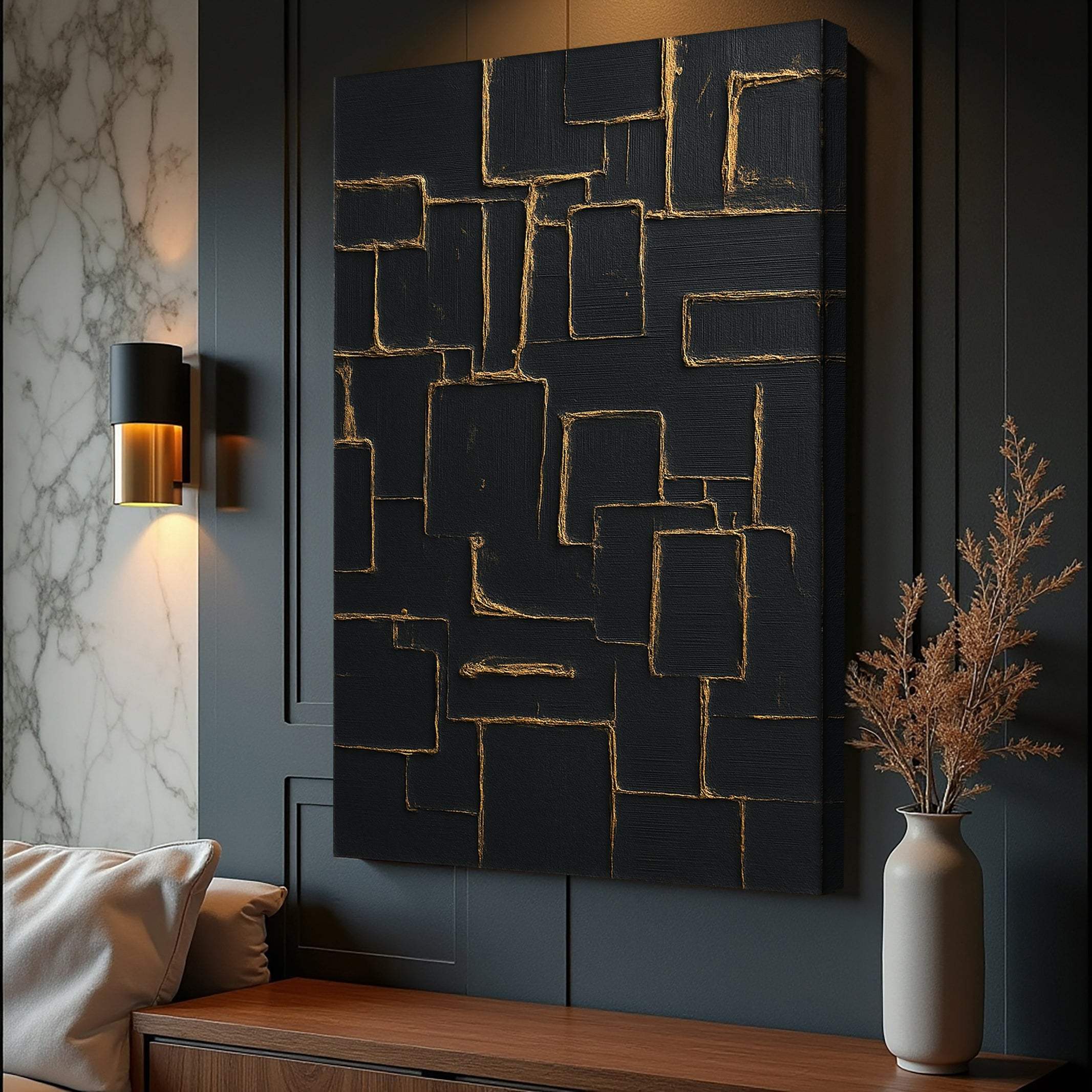 Contemporary Black and Gold Wall Art - Image 2