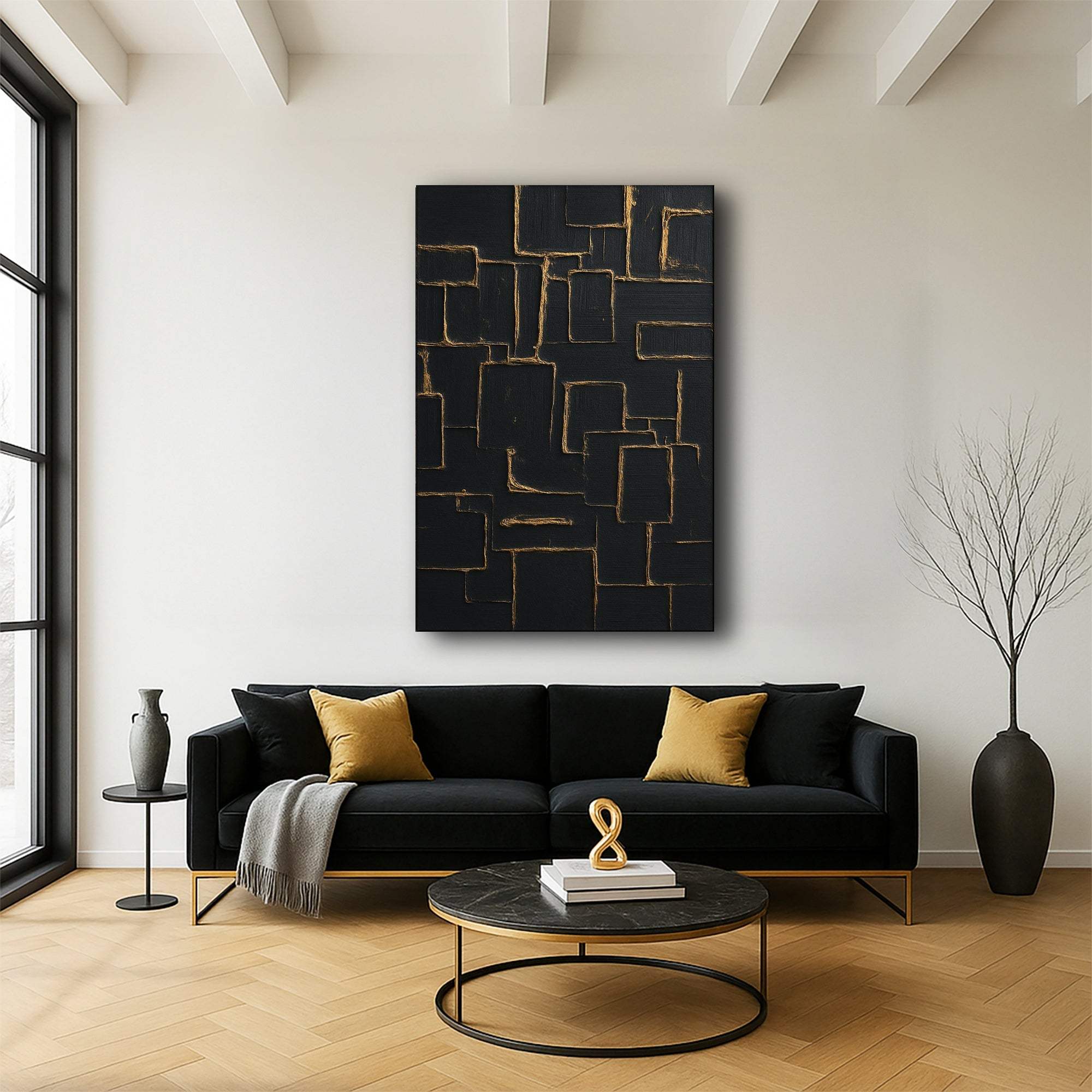 Contemporary Black and Gold Wall Art - Image 3