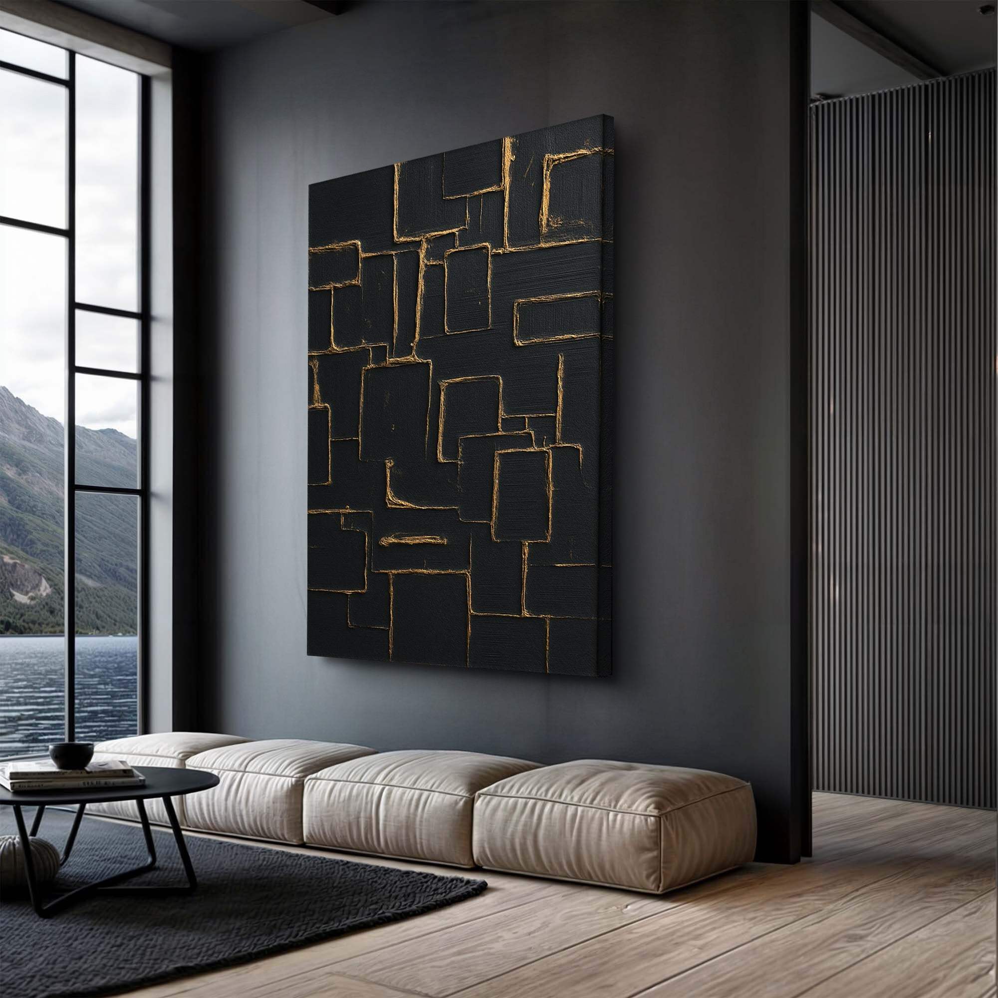 Contemporary Black and Gold Wall Art - Image 4