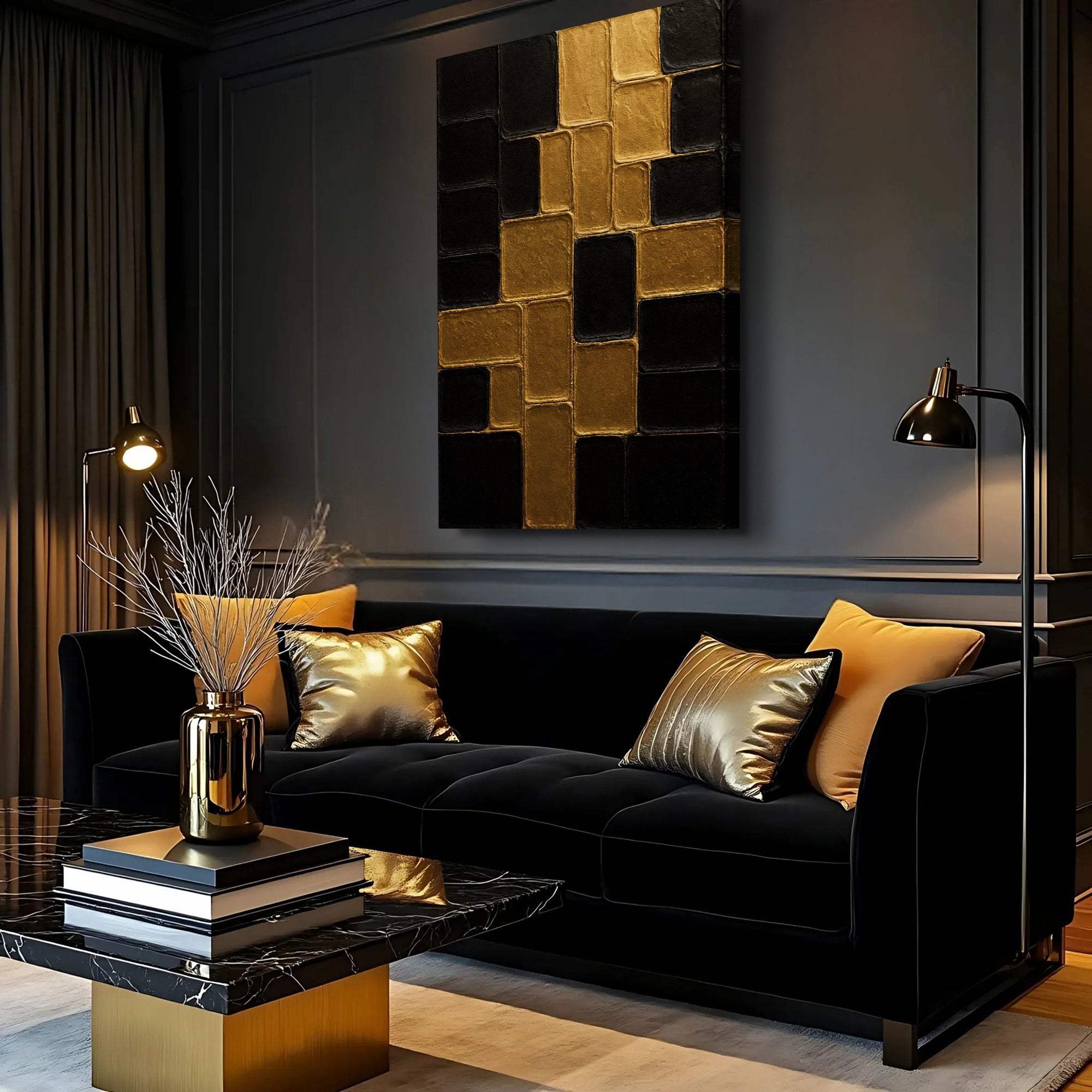 Contemporary Black and Gold Wall Art II - Image 4