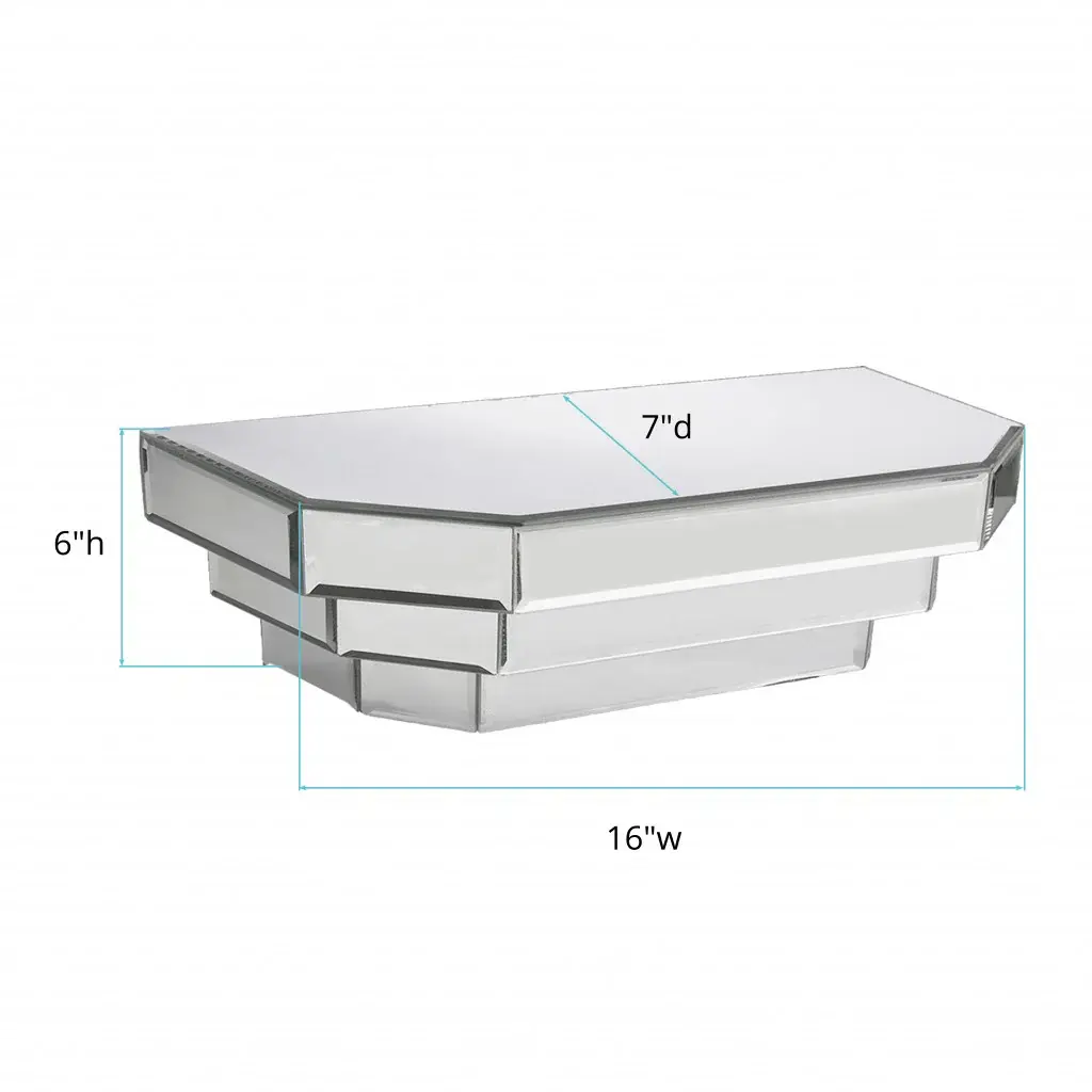 Contemporary Floating Mirrored Glass Stepped Shelf - Image 6