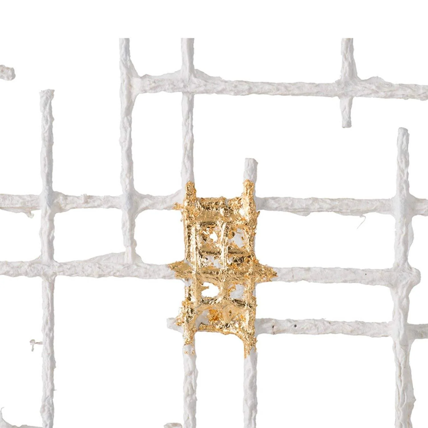 Contemporary Large White and Gold Geo Grid Wall Art - Image 6