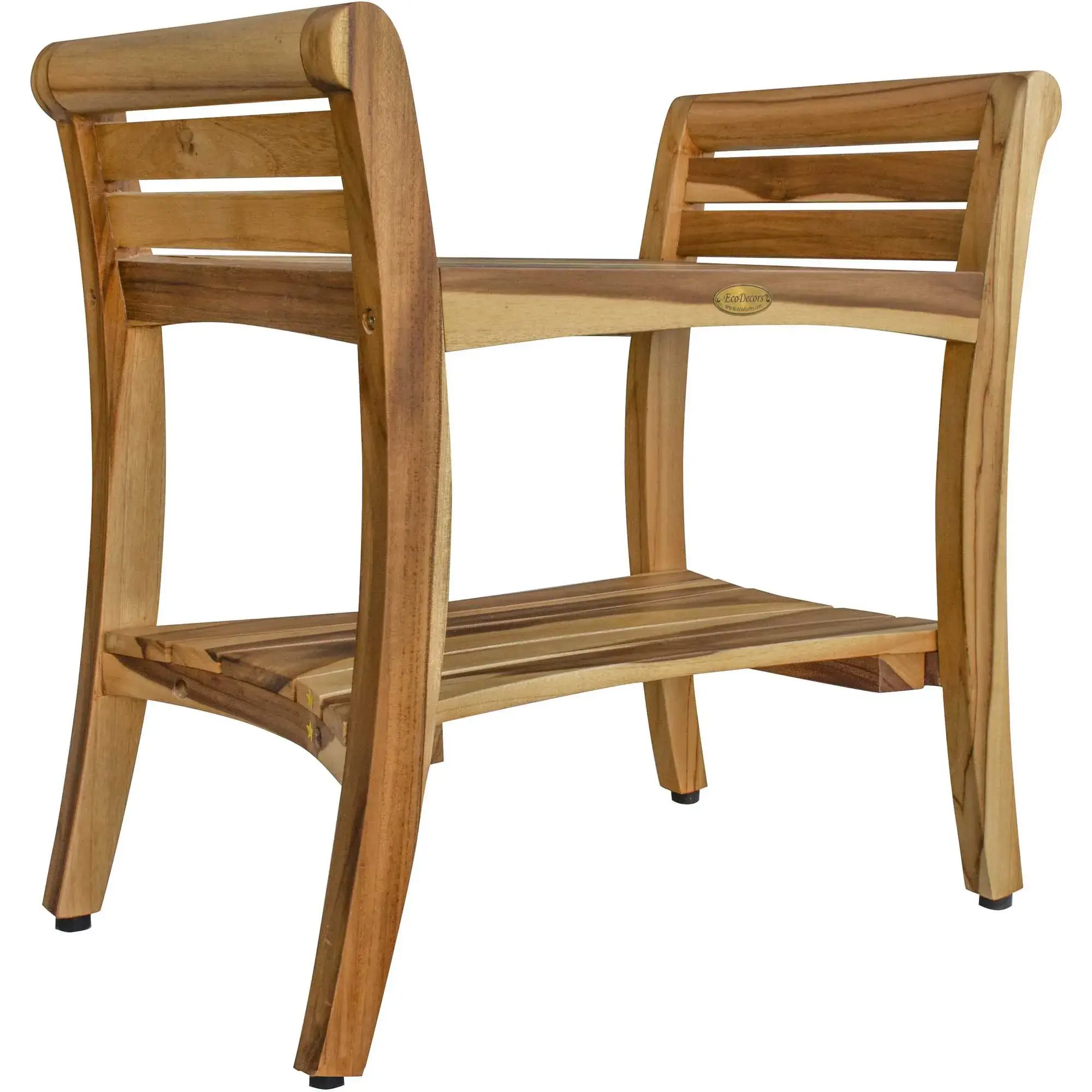 Contemporary Teak Shower Bench With Handles In Natural Finish