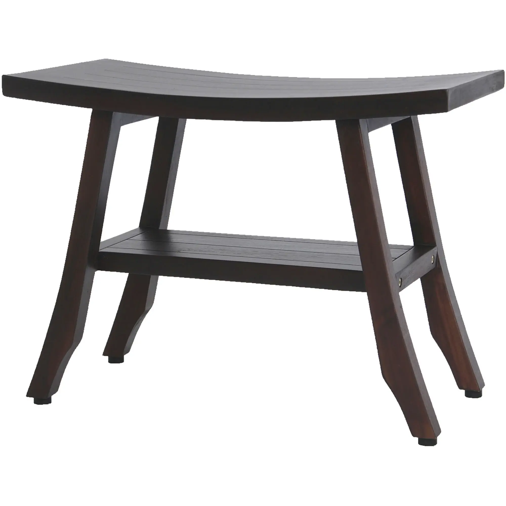 Contemporary Teak Shower Bench With Shelf In Brown Finish - Image 2