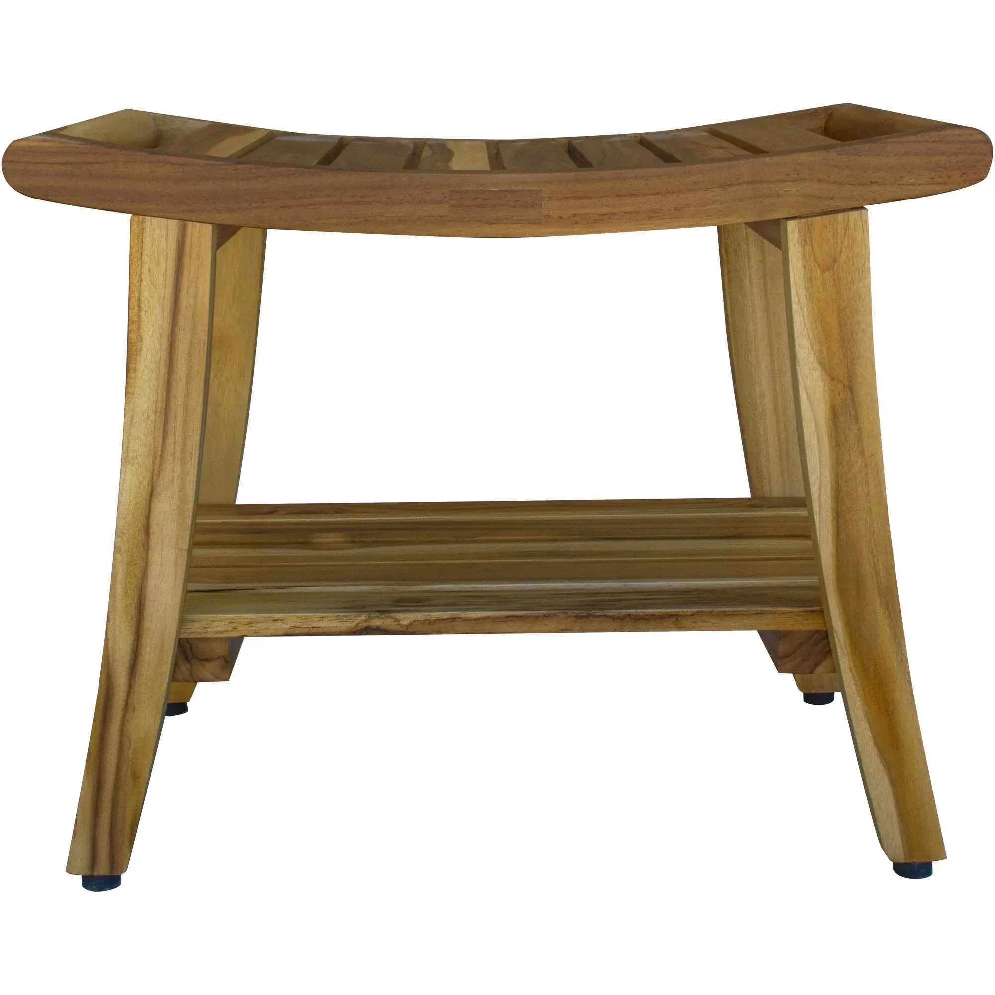 Contemporary Teak Shower Bench With Shelf In Natural Finish - Image 2