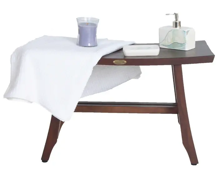 Contemporary Teak Shower Stool Or Bench In Brown Finish - Image 2