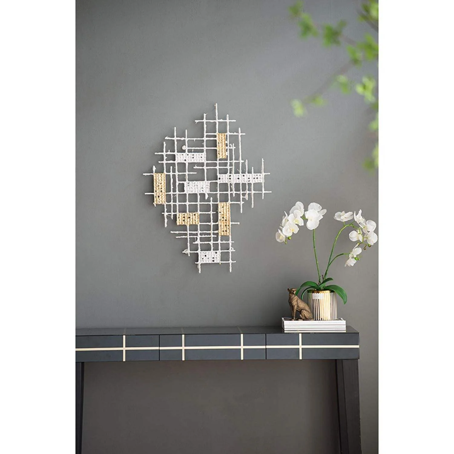 Contemporary White and Gold Geo Grid Wall Art - Image 5