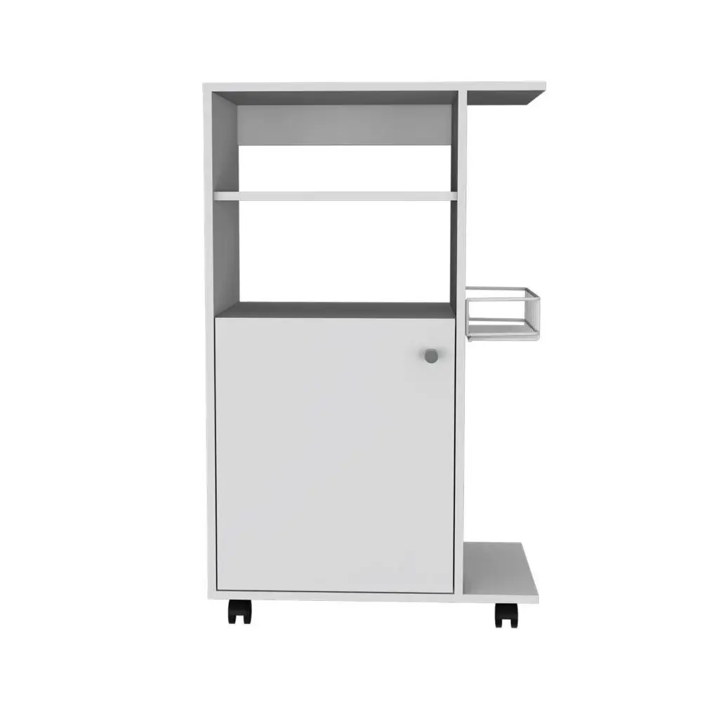 Contemporary White Rolling Kitchen Cart - Image 2
