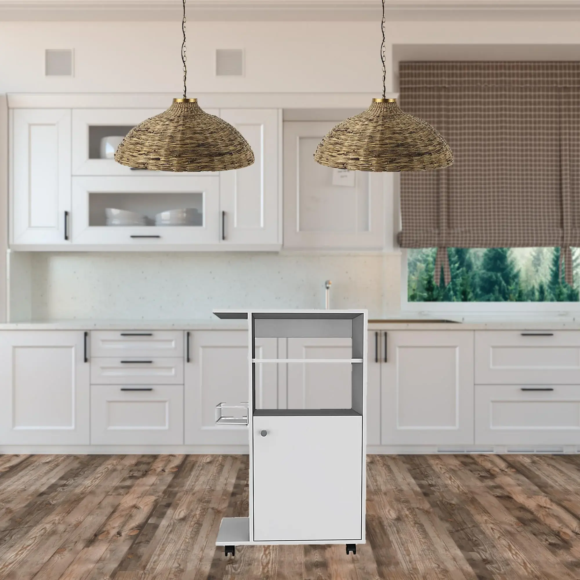 Contemporary White Rolling Kitchen Cart - Image 3