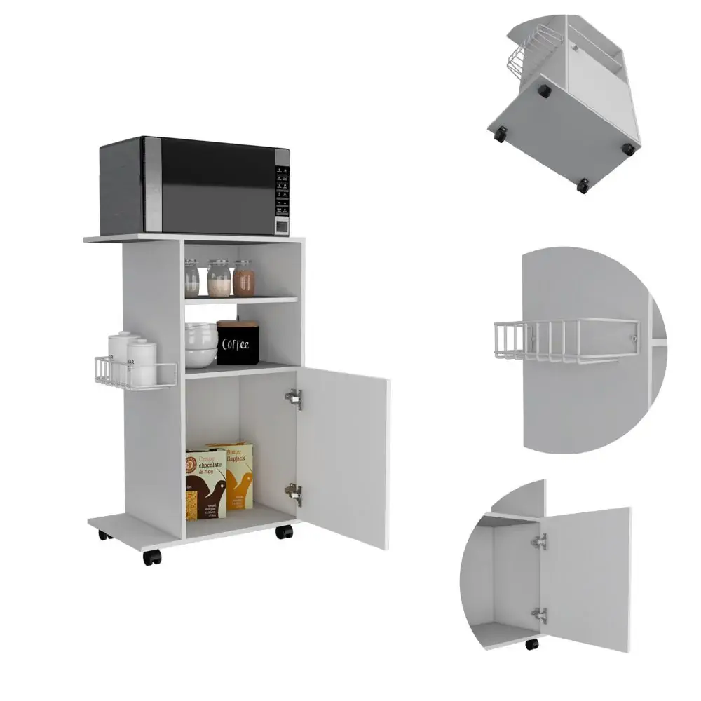 Contemporary White Rolling Kitchen Cart - Image 4