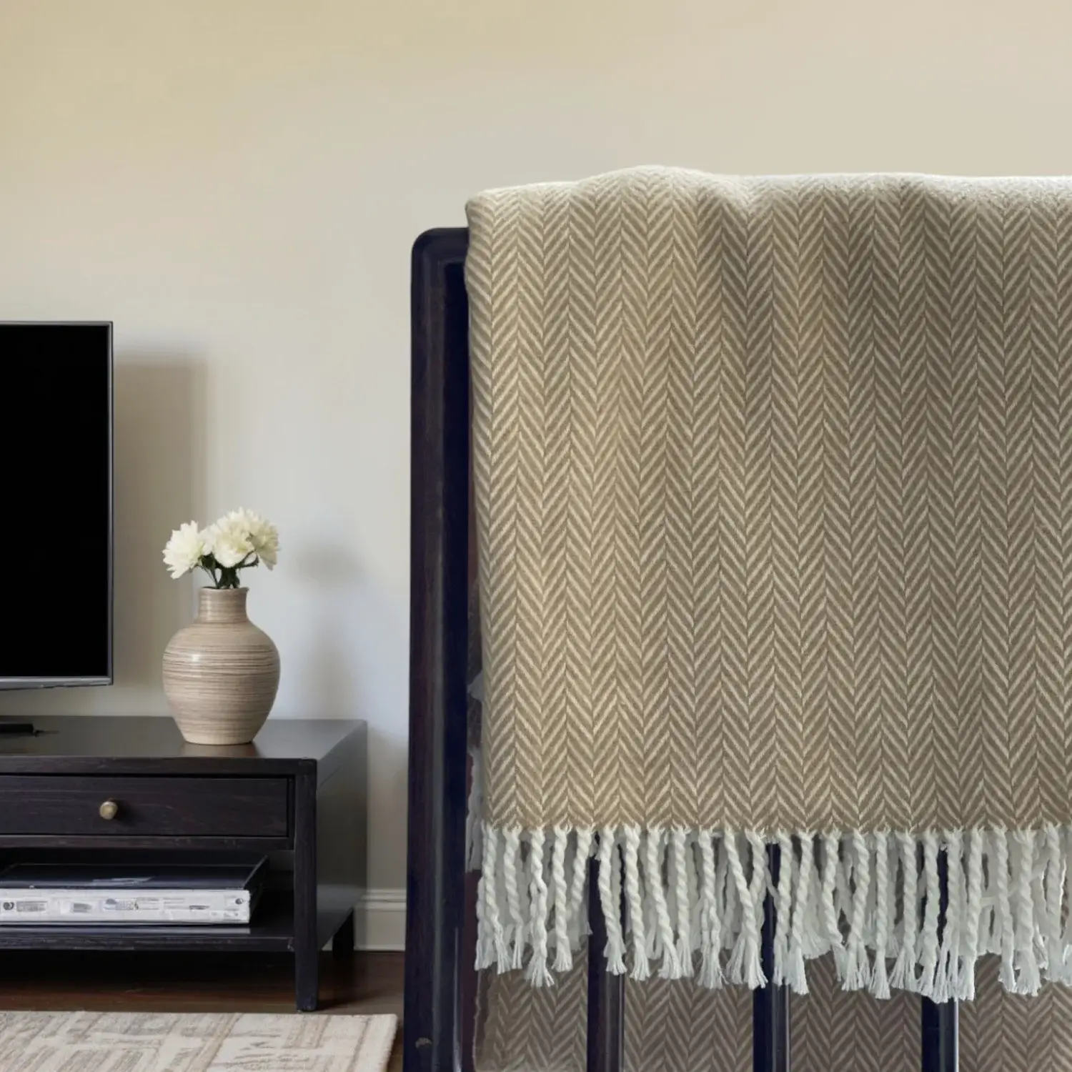 Copper and White Dreamy Soft Herringbone Throw Blanket - Image 2