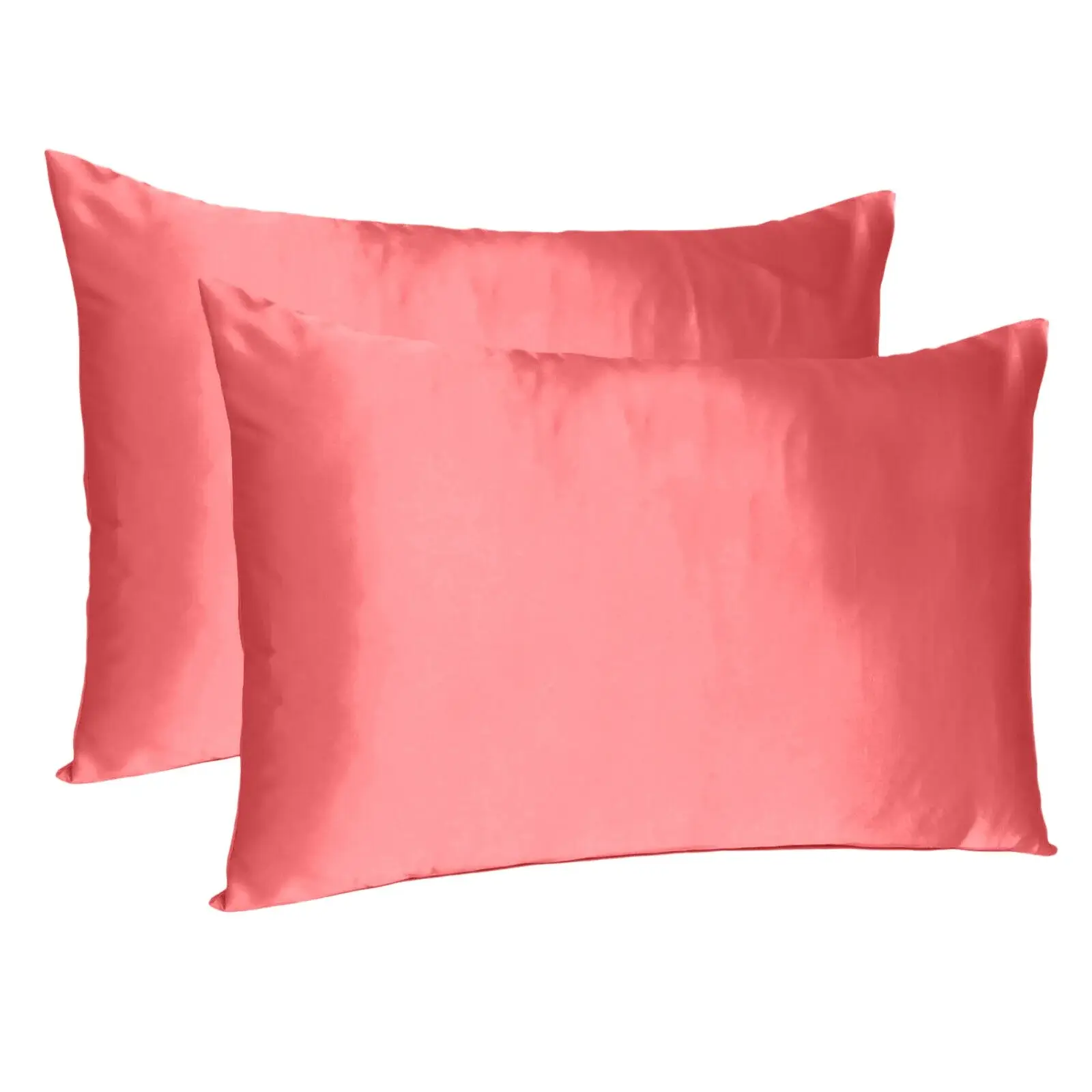 Coral Dreamy Set Of 2 Silky Satin Queen Pillowcases - Image 3