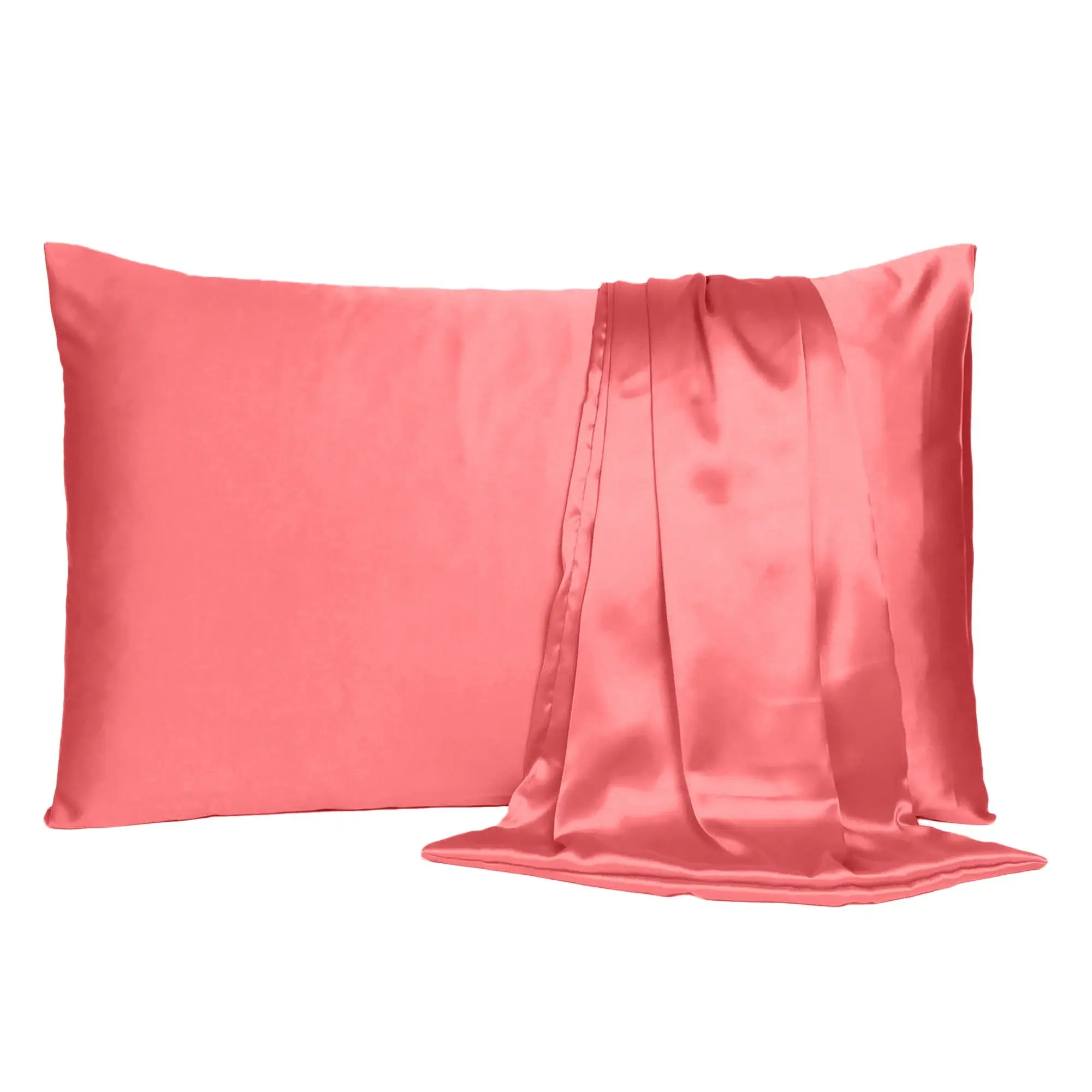 Coral Dreamy Set Of 2 Silky Satin Queen Pillowcases - Image 4