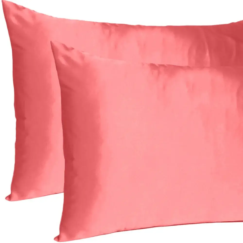 Coral Dreamy Set Of 2 Silky Satin Queen Pillowcases - Image 7