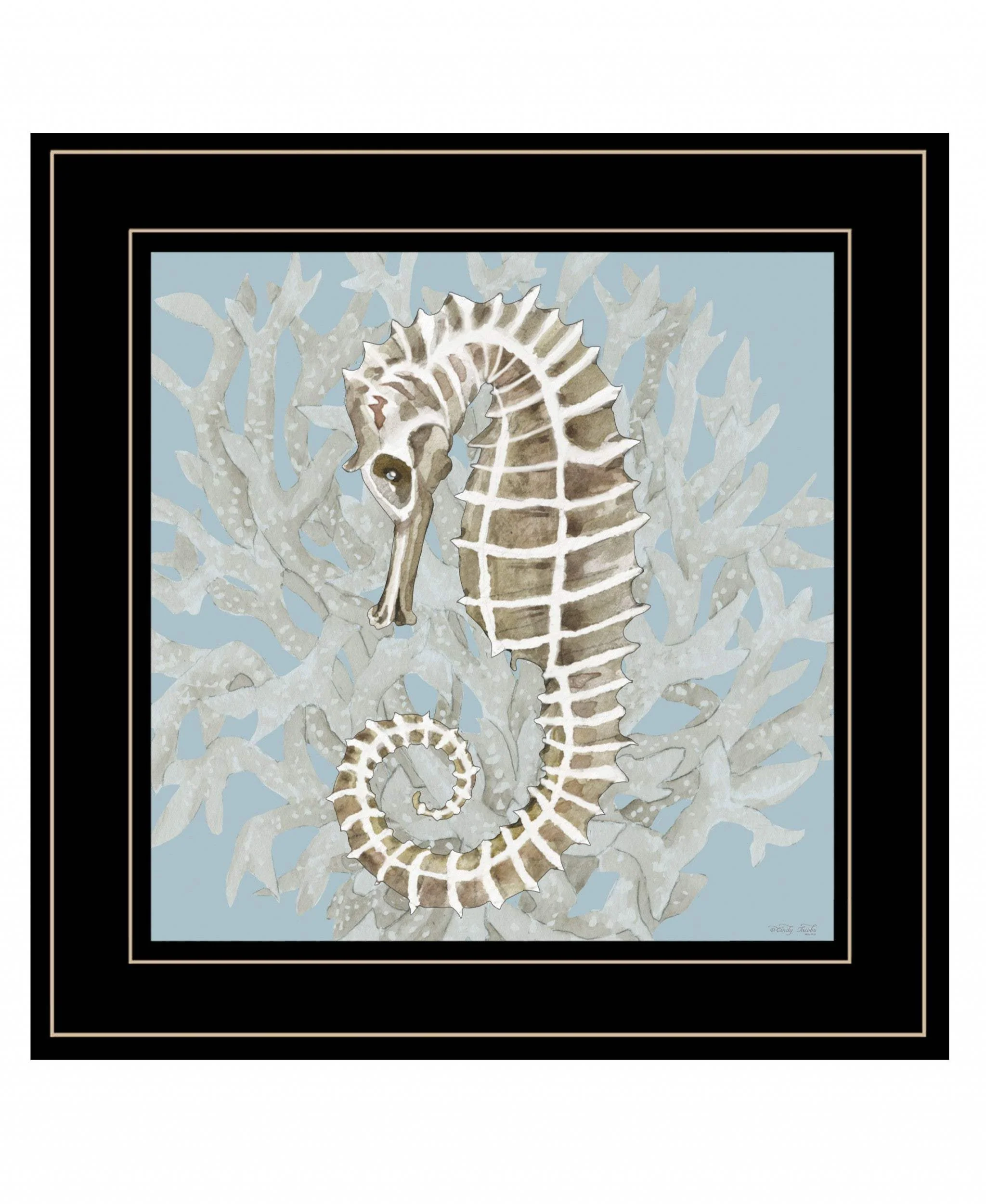 Coral Seahorse II 3 Black Framed Print Wall Art - Image 2