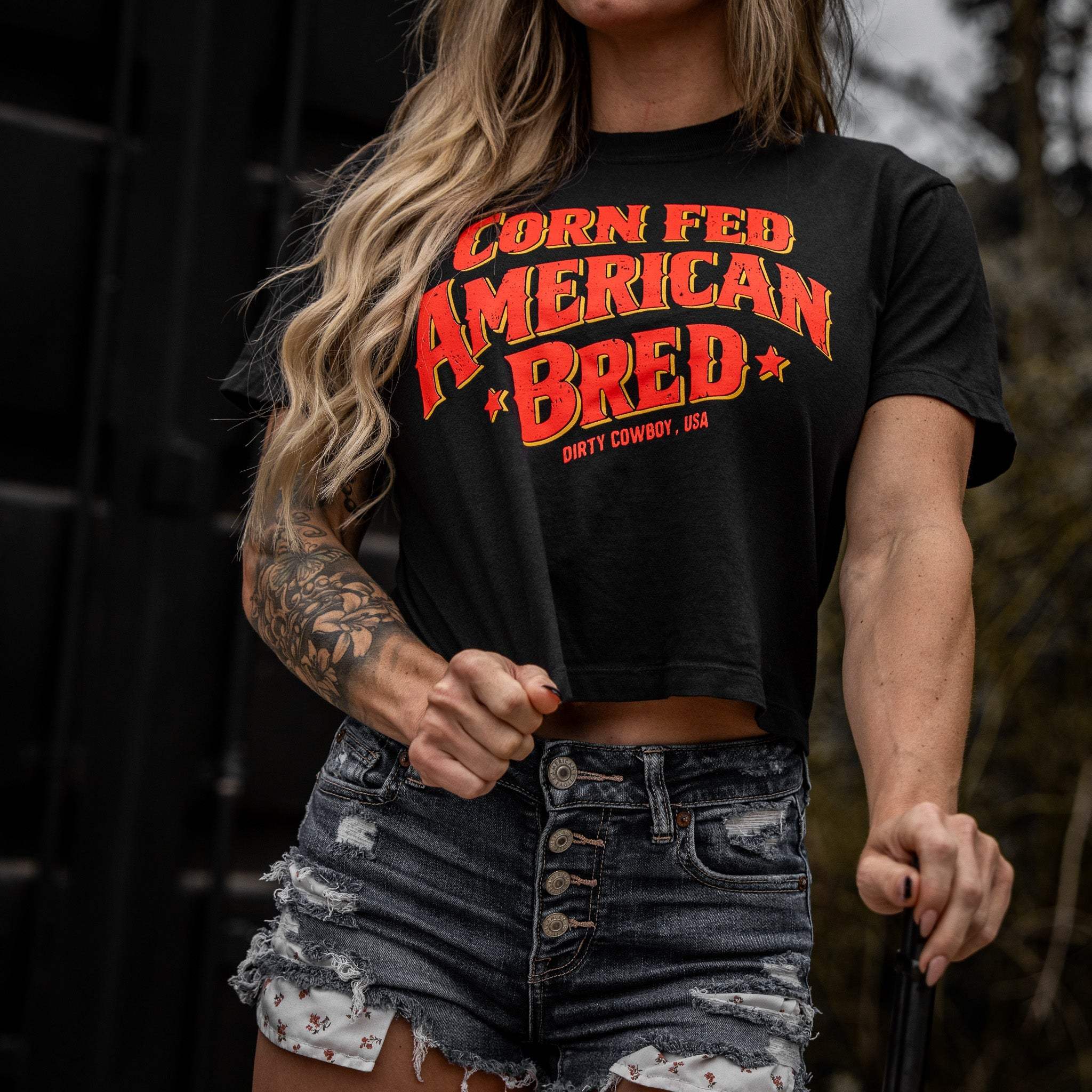 Corn Fed American Bred Women's Heavyweight Crop Tee - Image 3