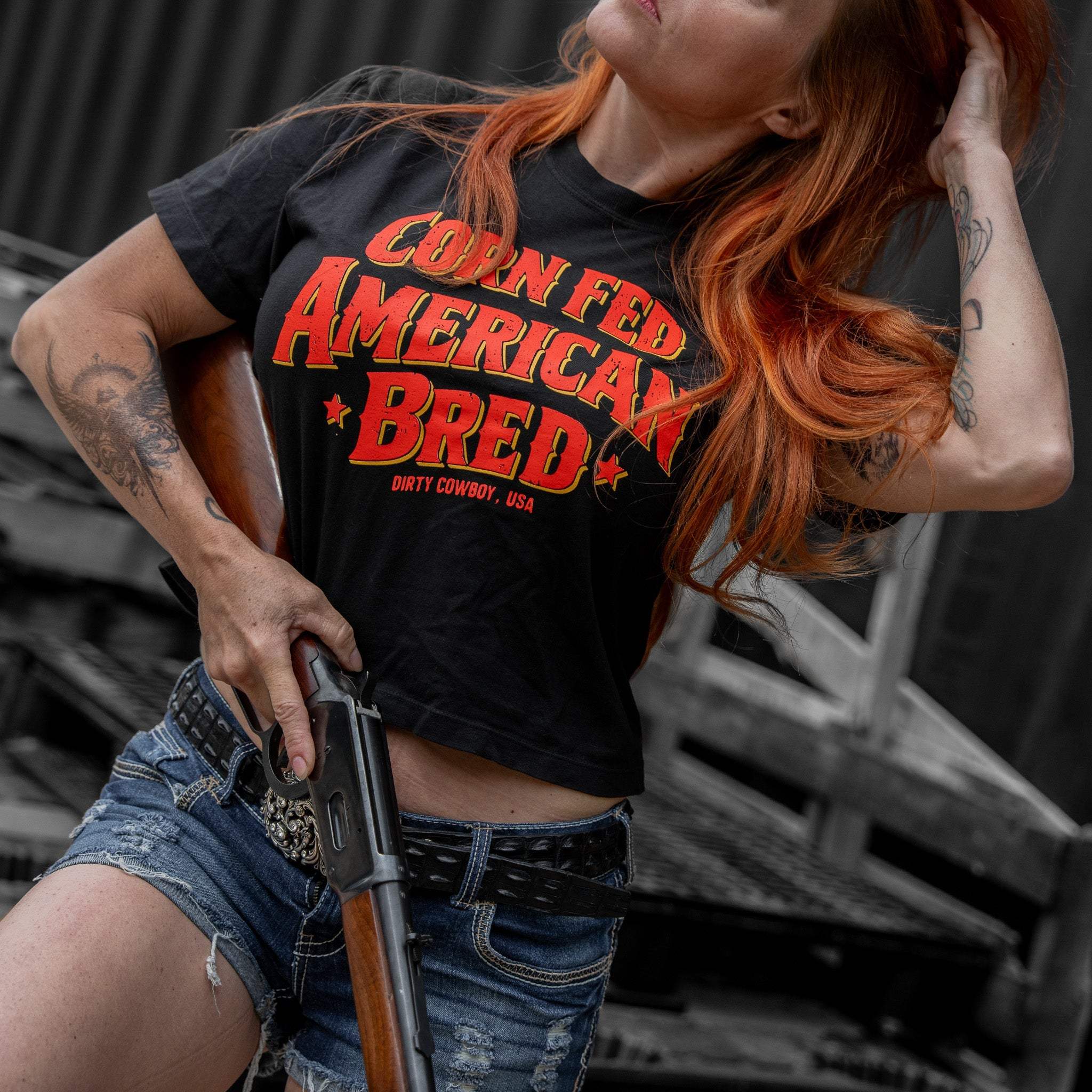 Corn Fed American Bred Women's Heavyweight Crop Tee - Image 7