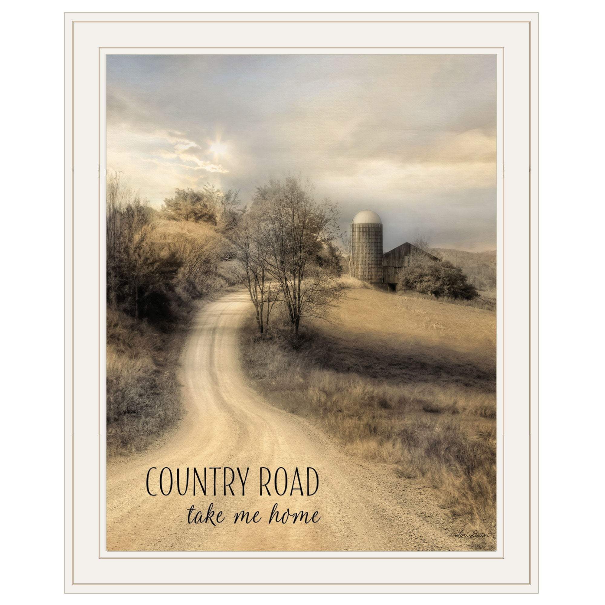 Country Road Take Me 1 White Framed Print Wall Art - Image 2