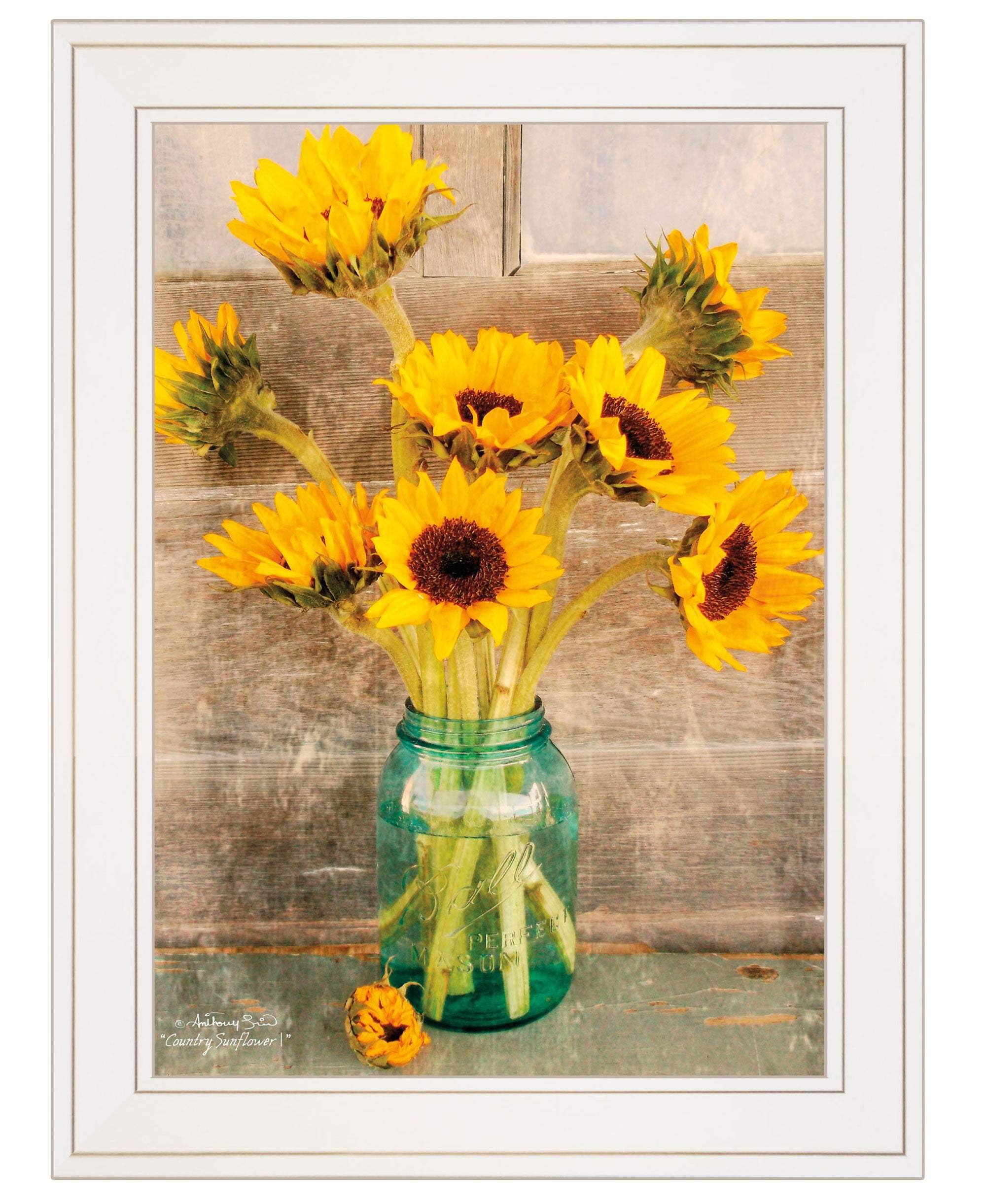 Country Sunflowers I 1 White Framed Print Wall Art - Image 2