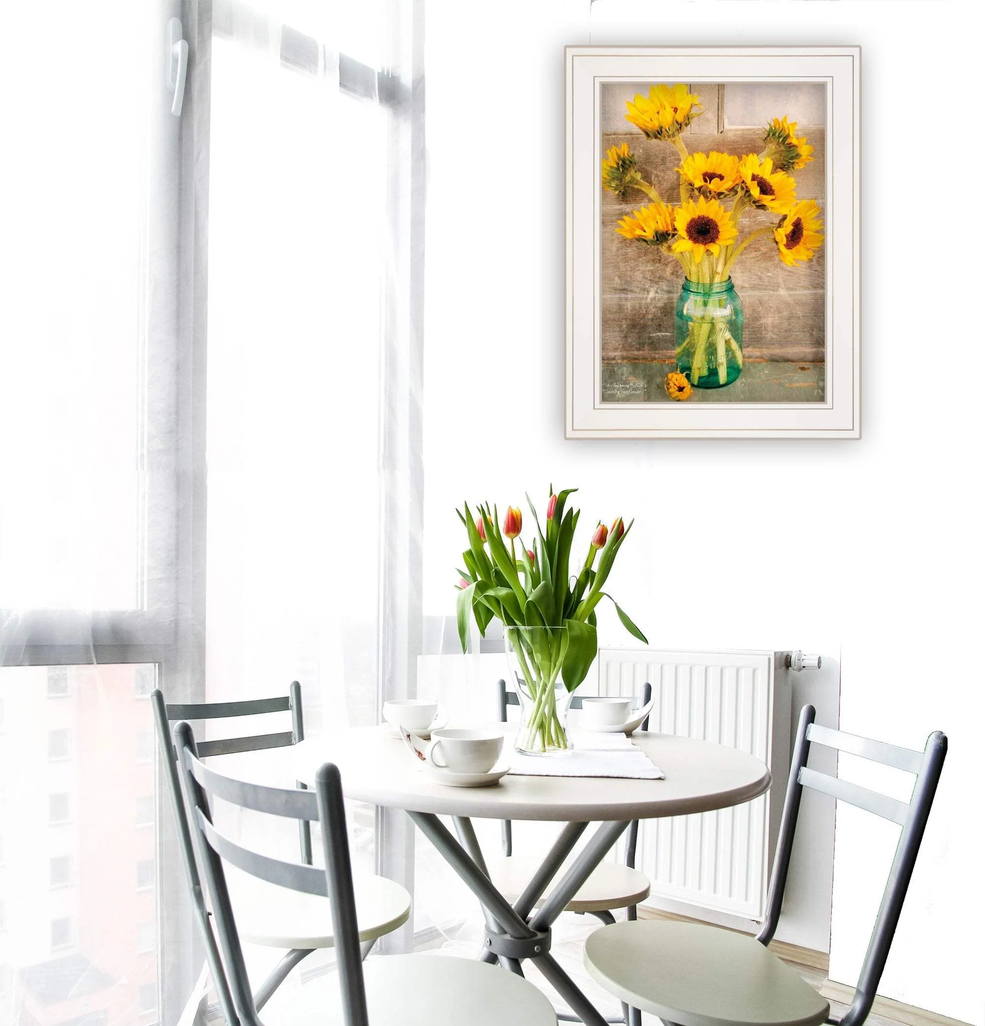 Country Sunflowers I 1 White Framed Print Wall Art - Image 4