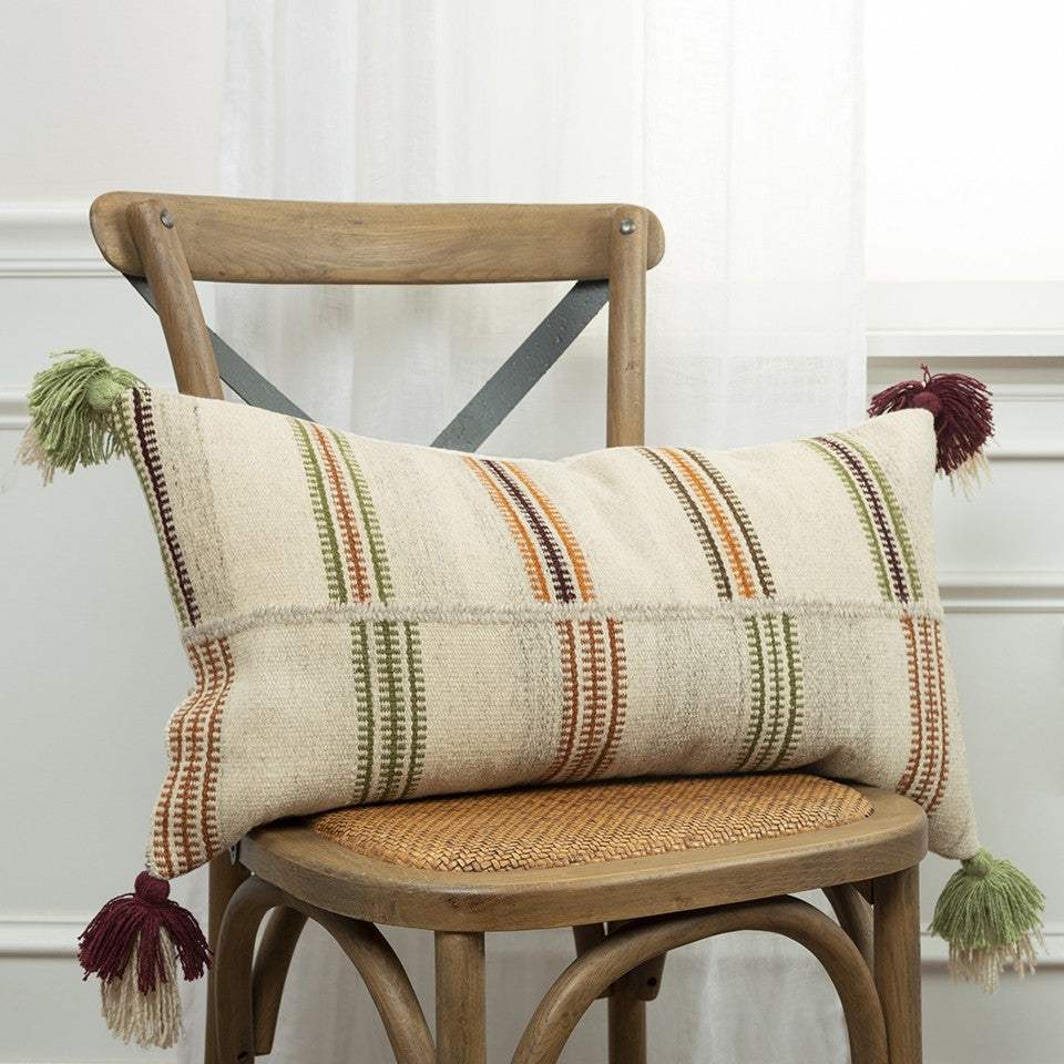 Cream Accent Striped Boho Chic Lumbar Pillow - Image 5