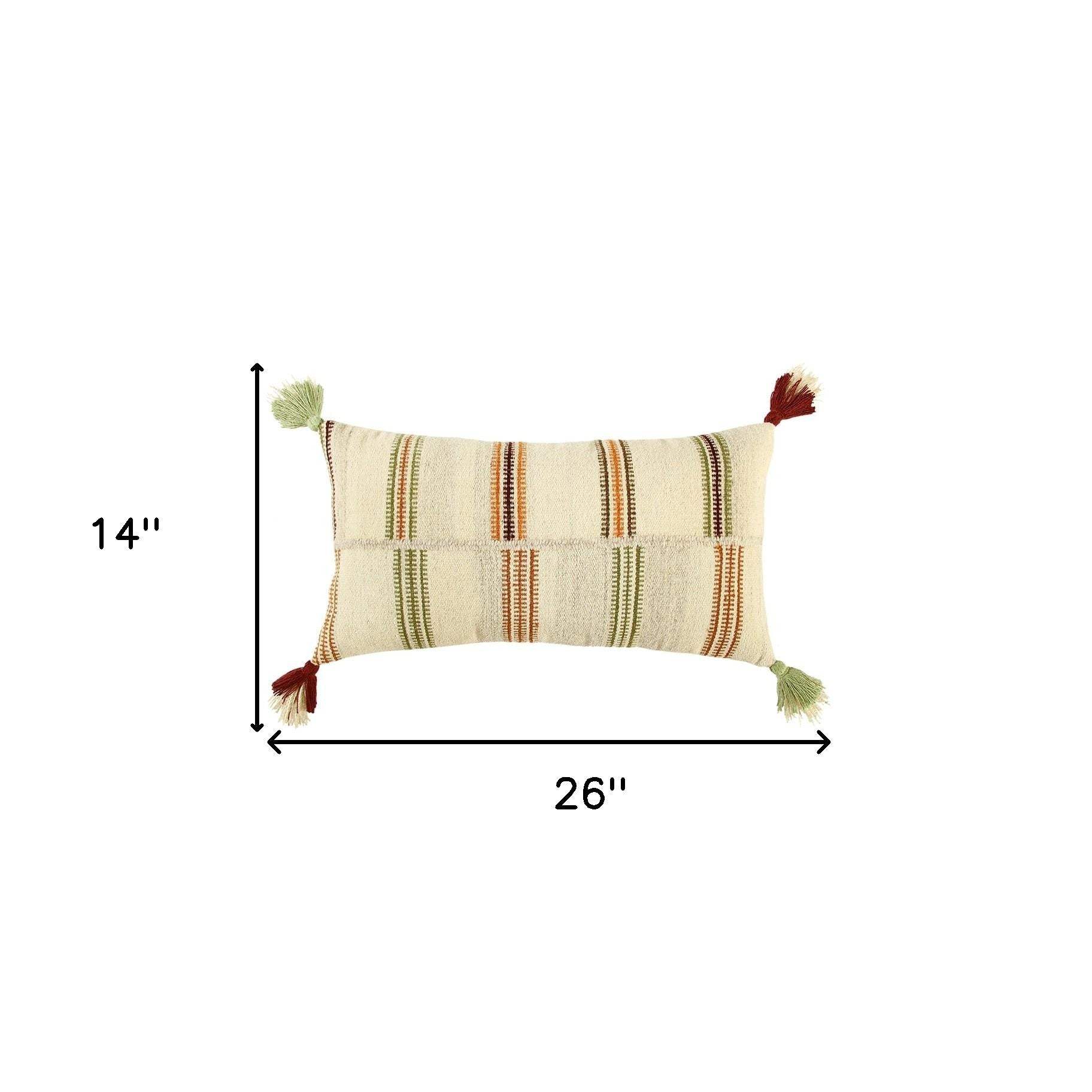 Cream Accent Striped Boho Chic Lumbar Pillow - Image 6