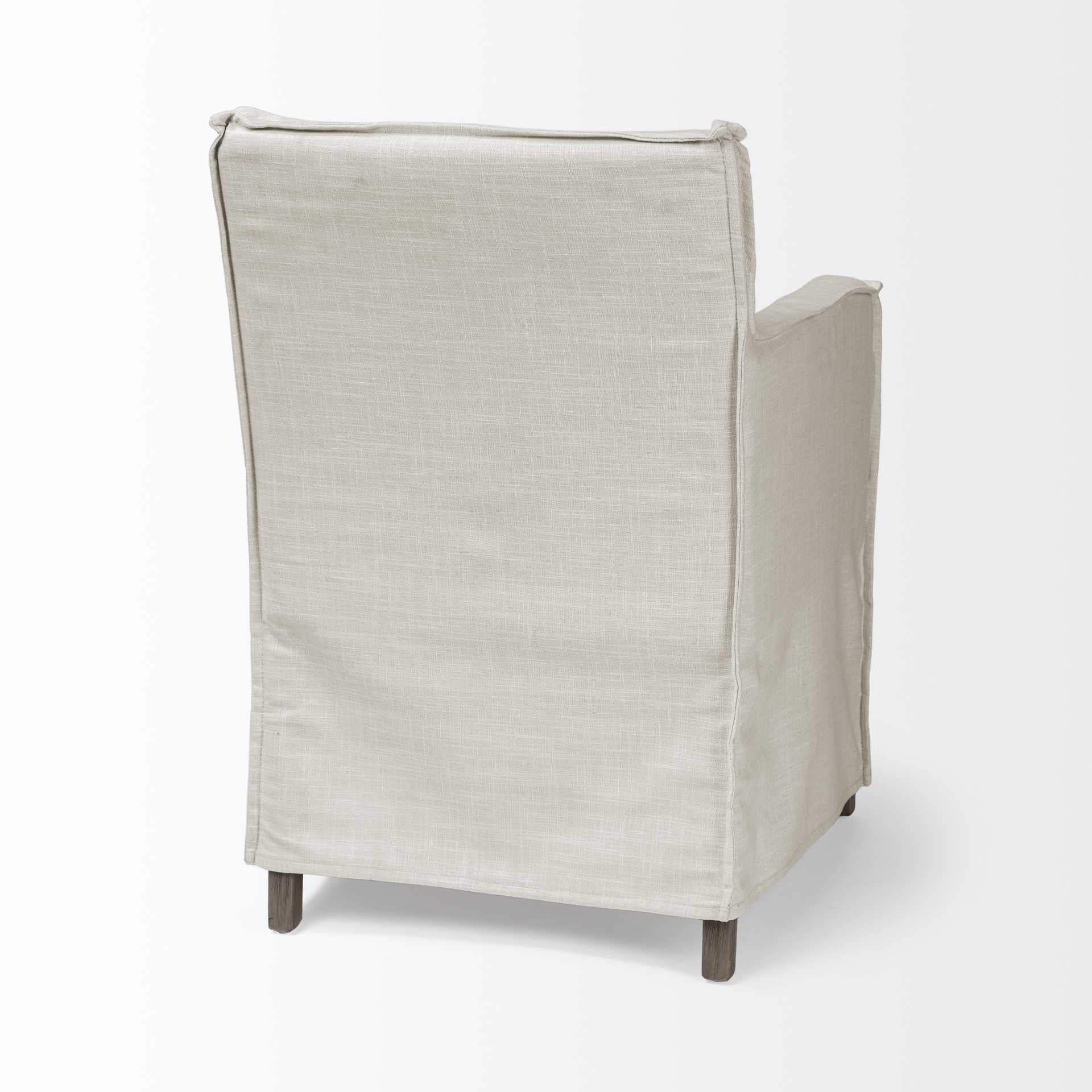Cream And Brown Slipcovered Wood Dining Arm Chair - Image 5