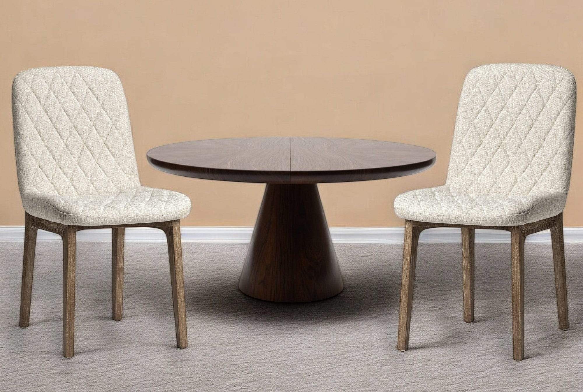 Cream And Brown Upholstered Fabric Dining Side Chair - Image 2