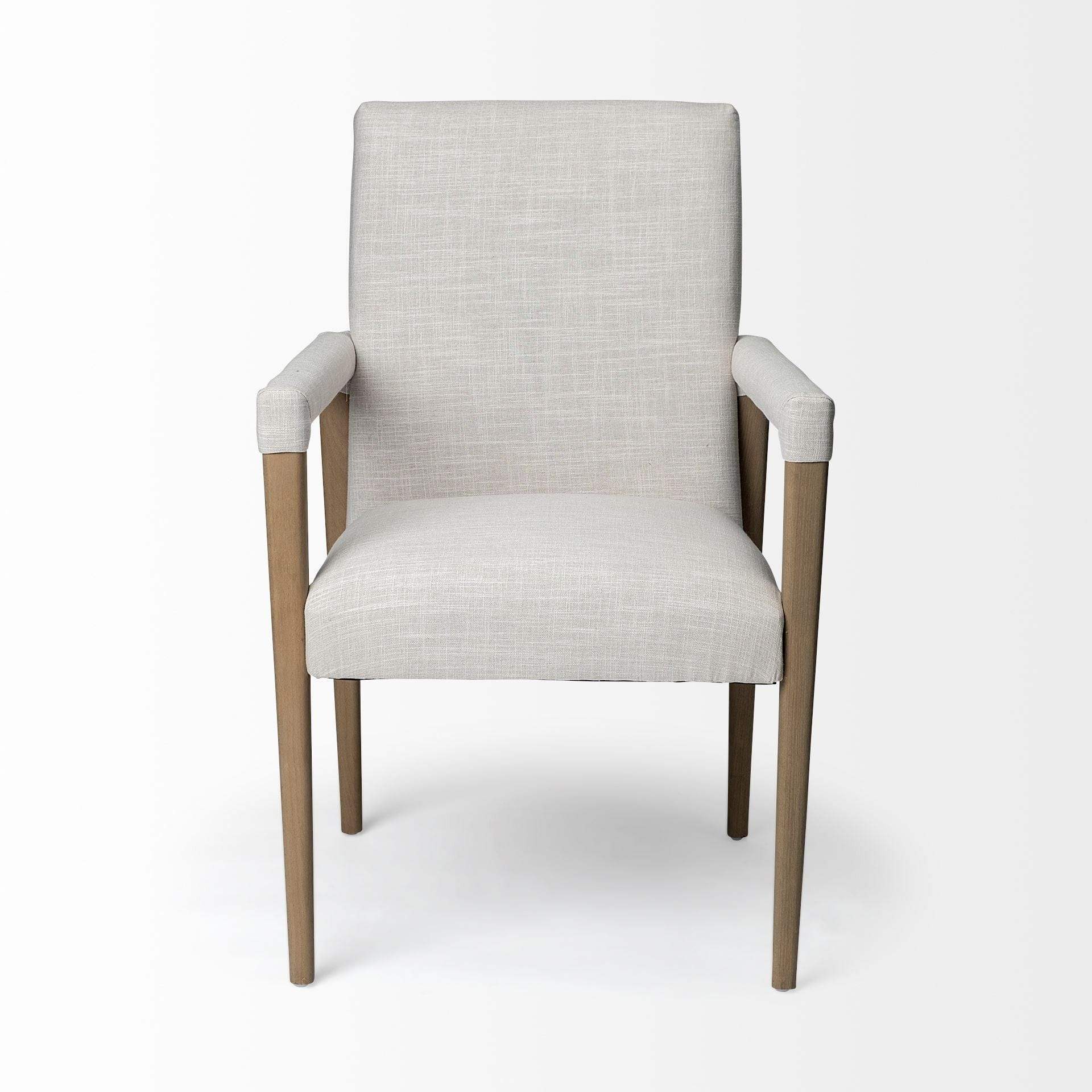 Cream And Brown Upholstered Fabric King Louis Back Dining Arm Chair - Image 2
